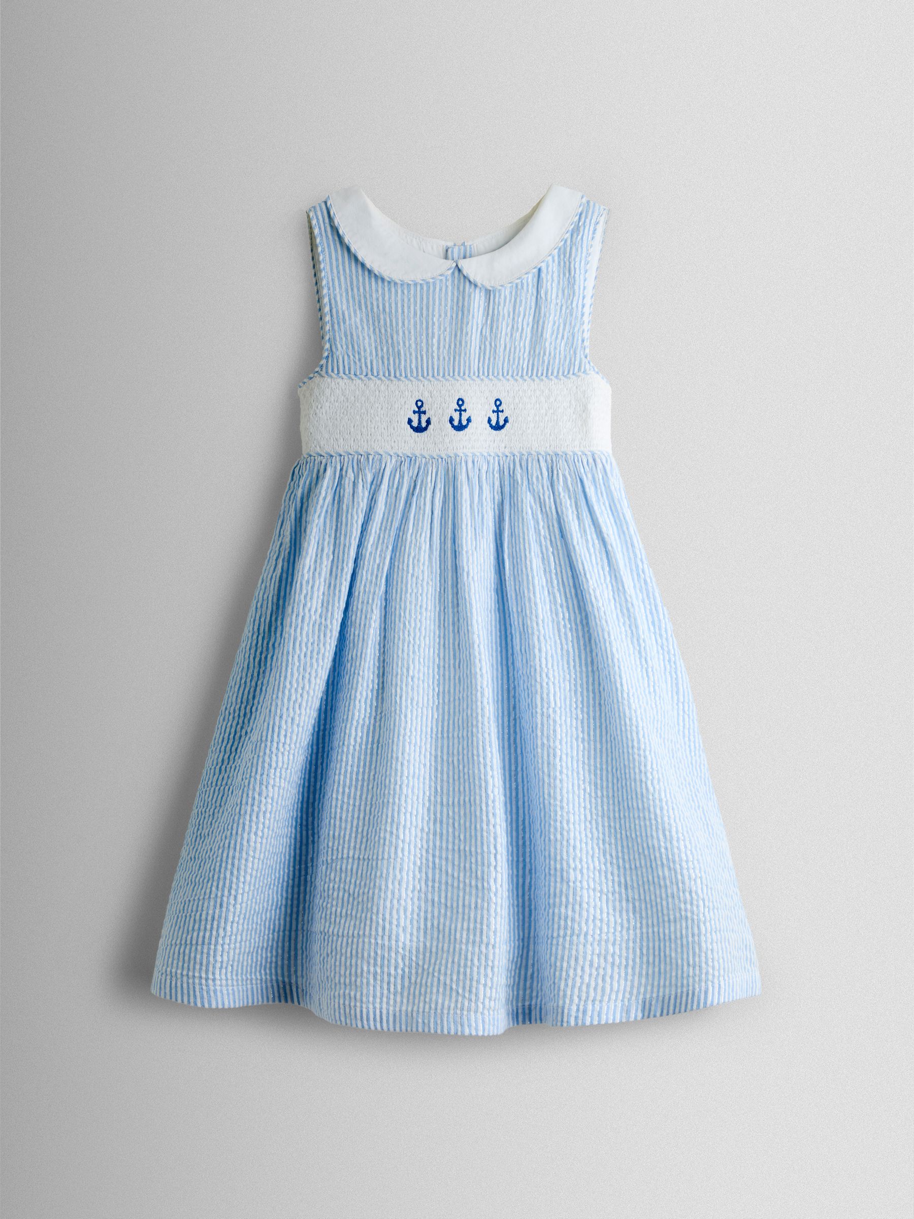 Blue Sparkle Smocked Sleeveless Nautical Dress - Image 2 of 7