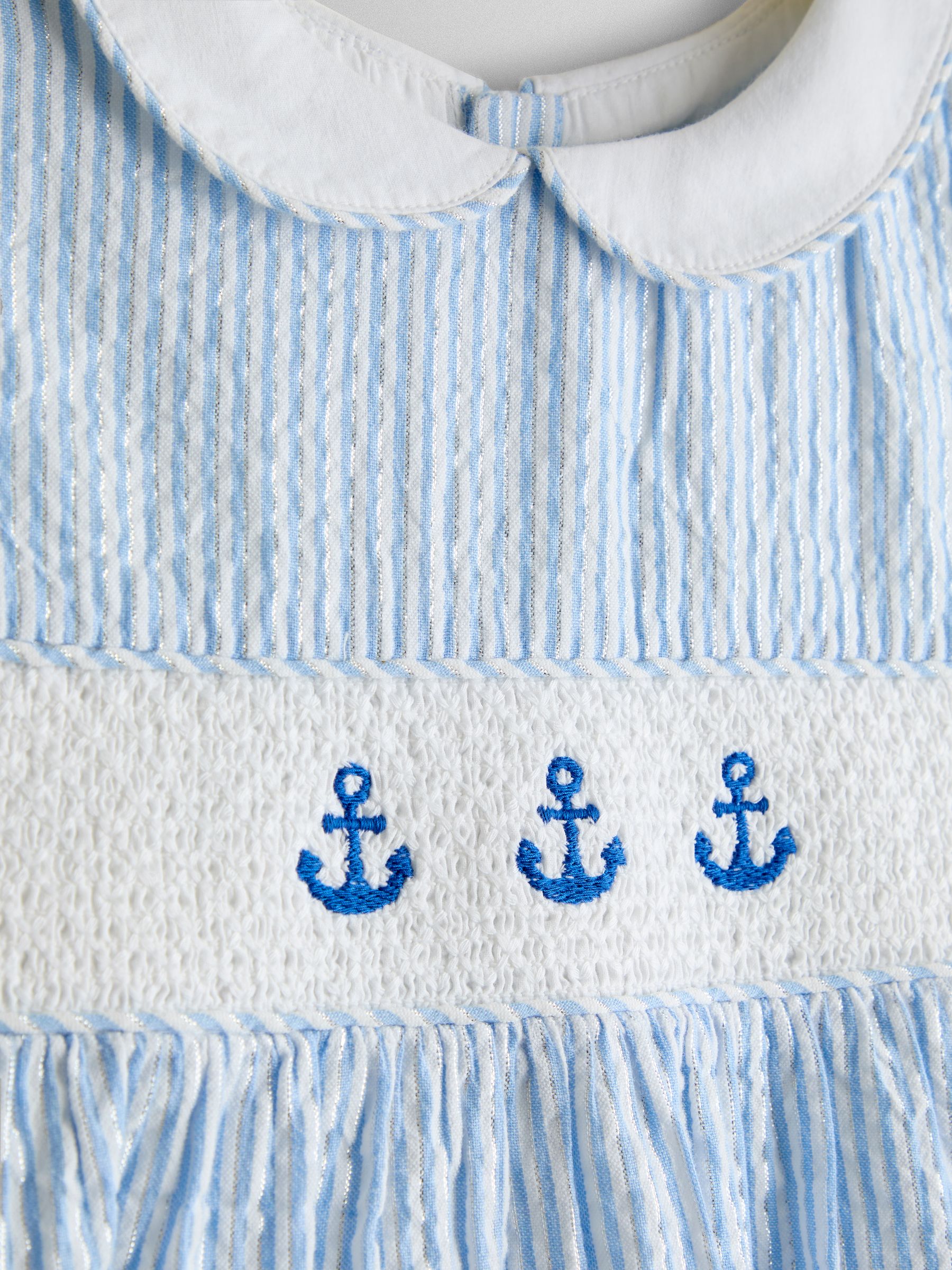 Blue Sparkle Smocked Sleeveless Nautical Dress - Image 6 of 7