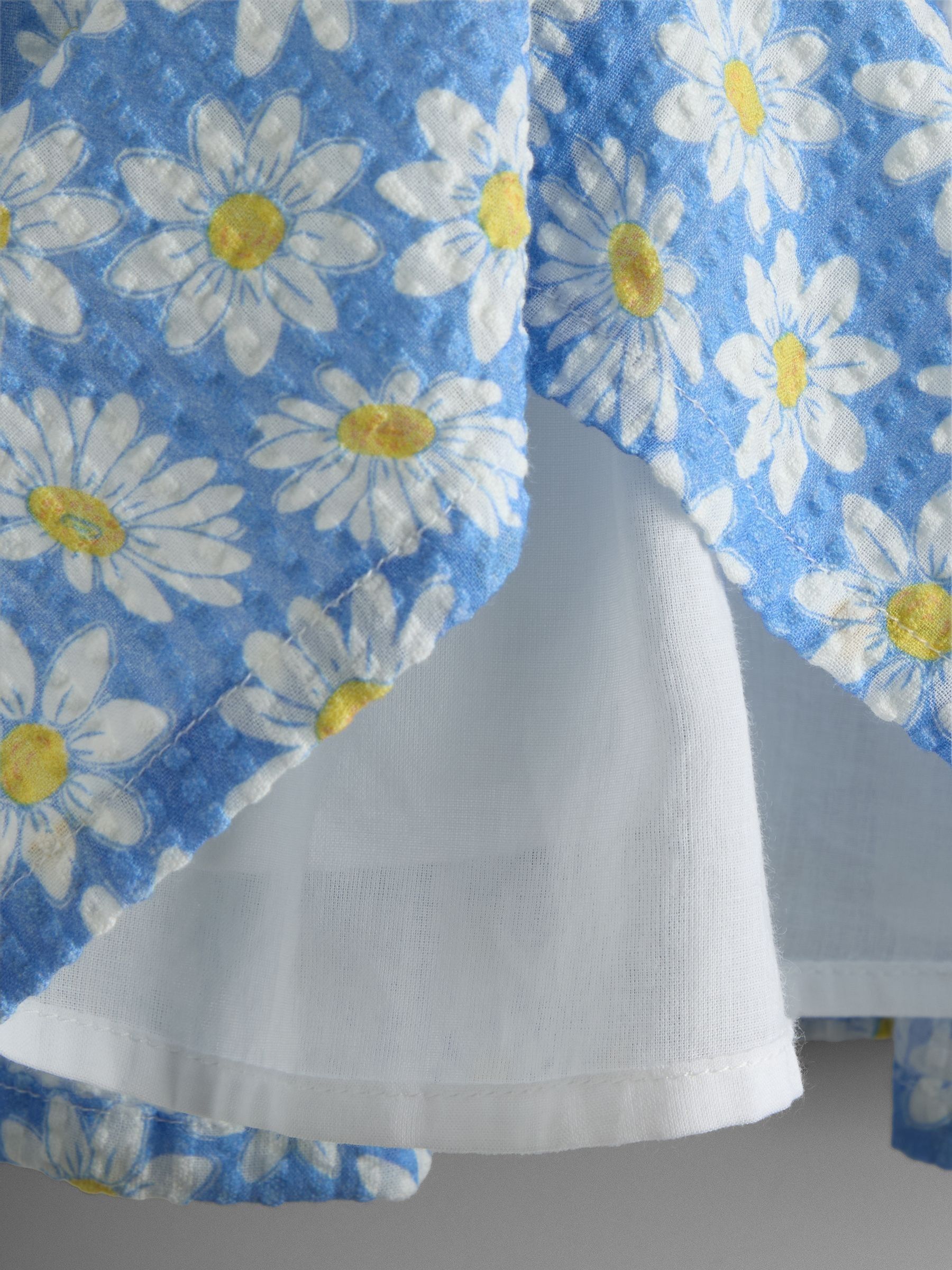 Blue Daisy Seersucker Frill Shoulder Smocked Dress - Image 5 of 5