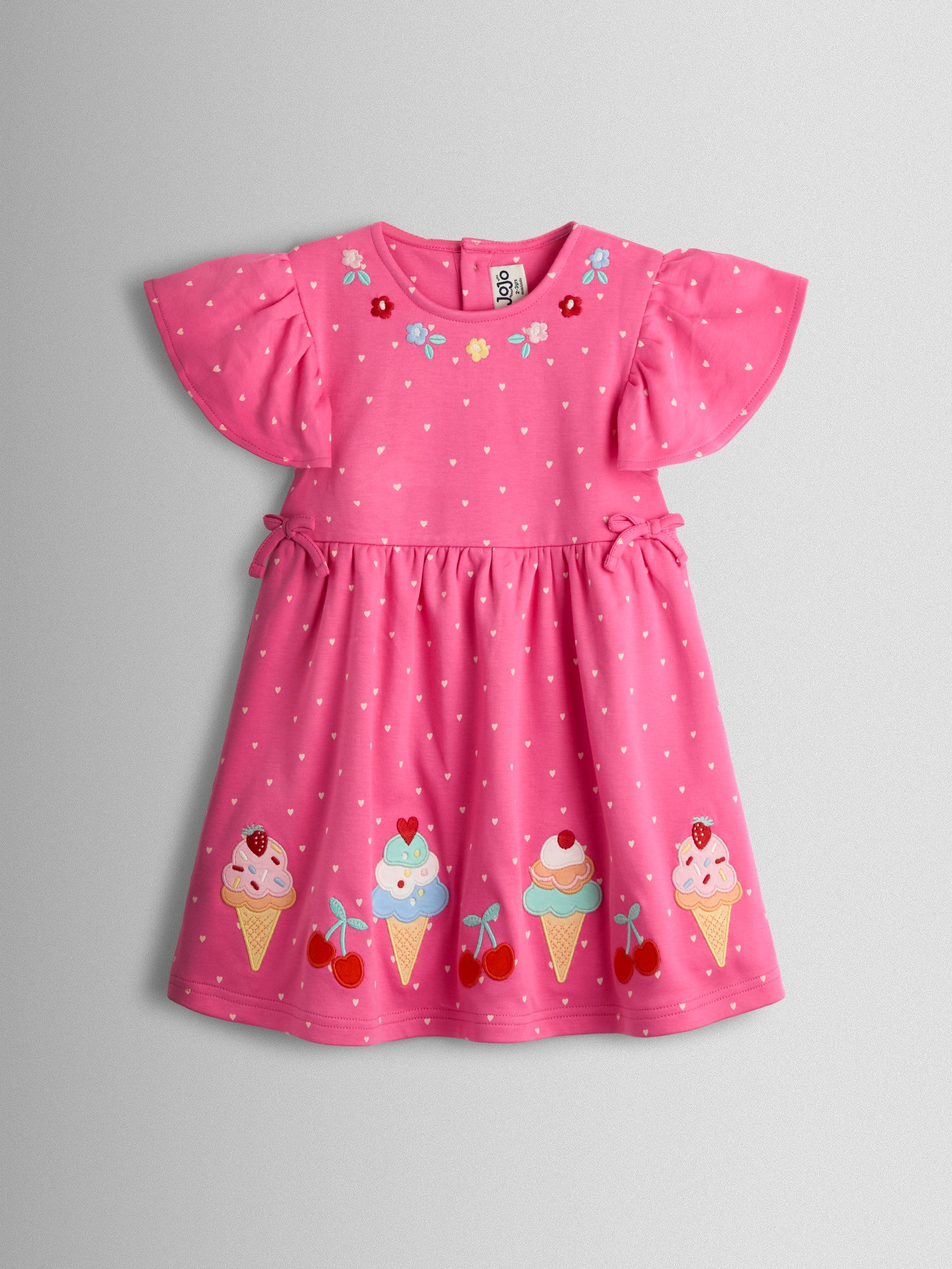Fuchsia Pink Ice Cream Appliqué Flutter Sleeve Dress - Image 1 of 3