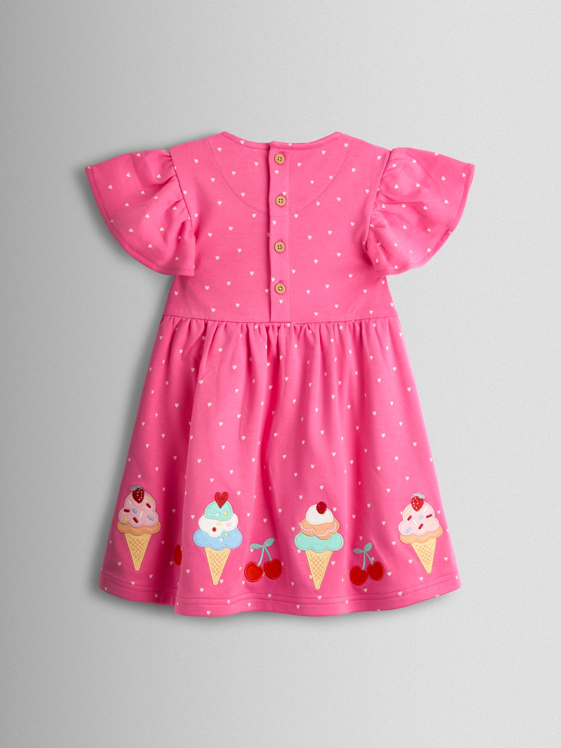 Fuchsia Pink Ice Cream Appliqué Flutter Sleeve Dress - Image 2 of 3