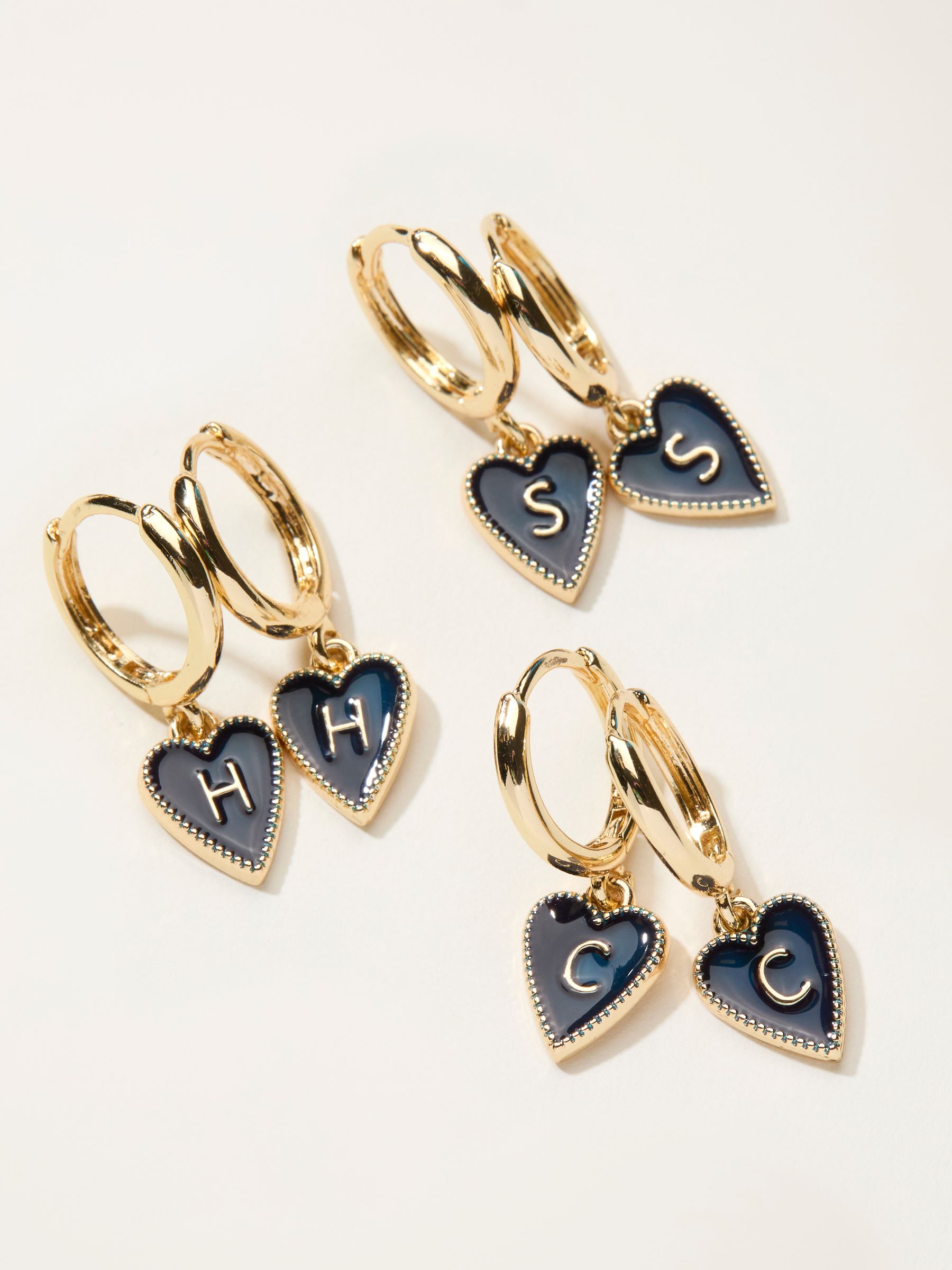 Navy Alphabet Heart Earrings - Image 3 of 3