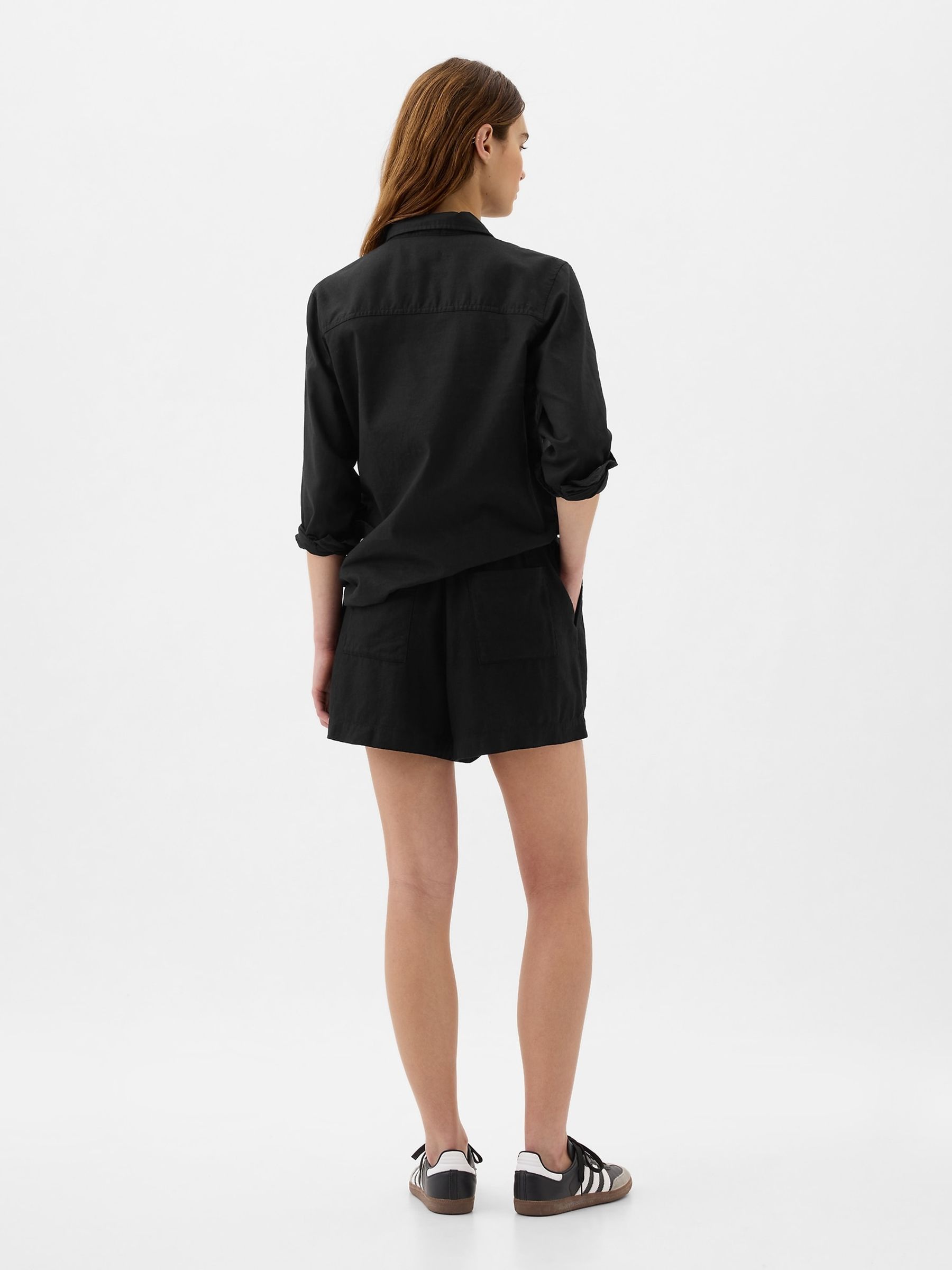 Black Linen Blend Pull On Shorts - Image 2 of 2