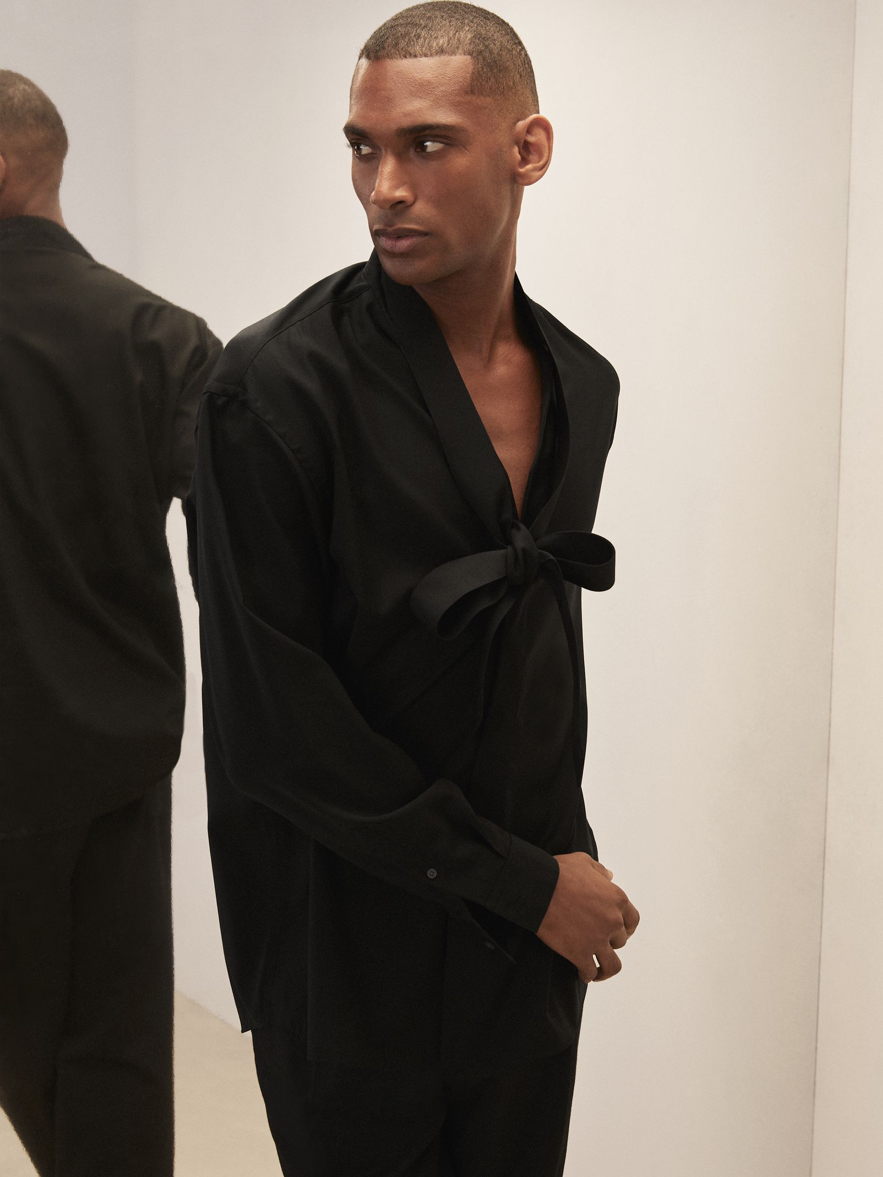 Reiss | Royal Ballet Tie-Neck Shirt in Black - Image 4 of 8