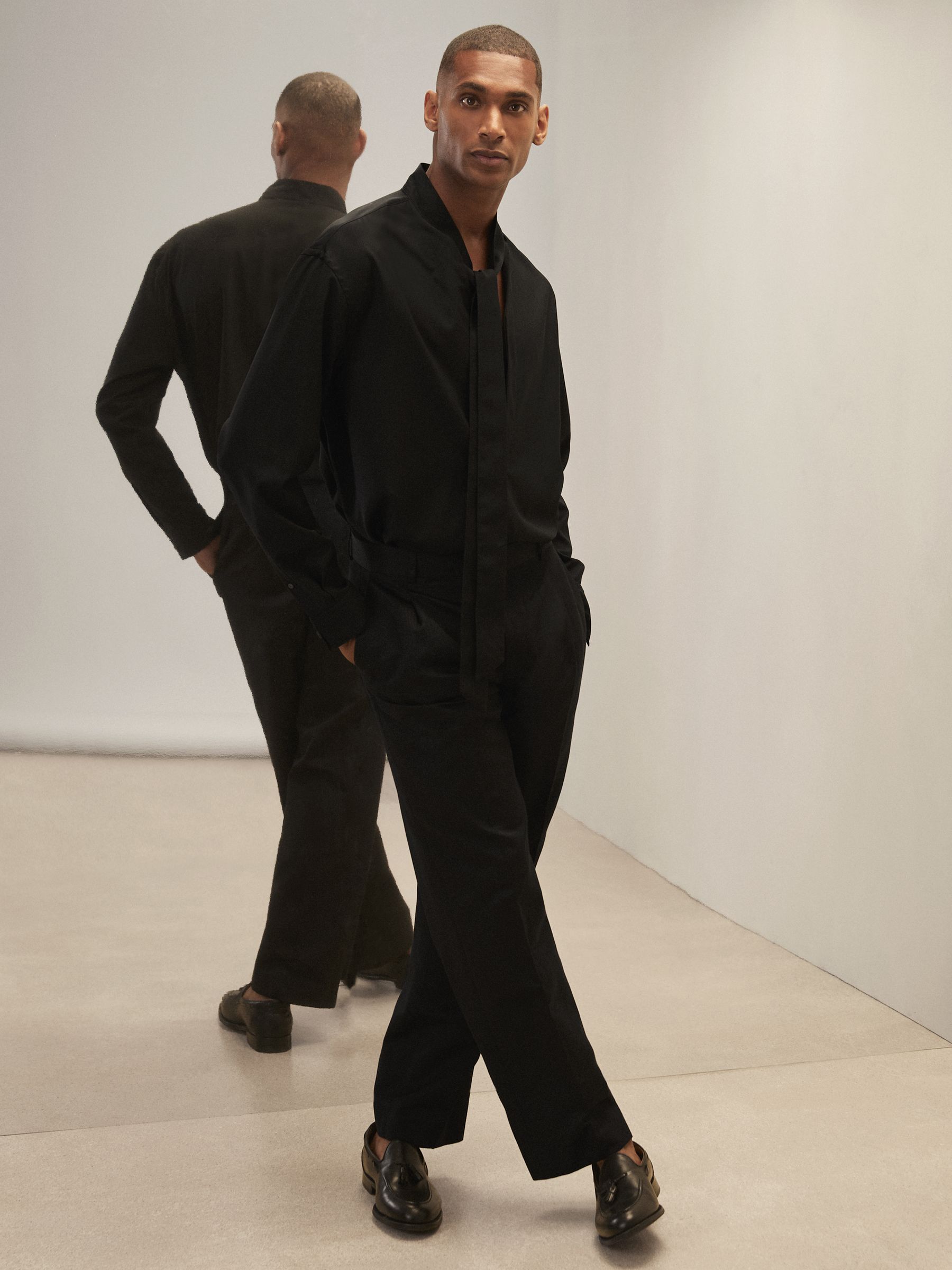 Reiss | Royal Ballet Tie-Neck Shirt in Black - Image 5 of 8