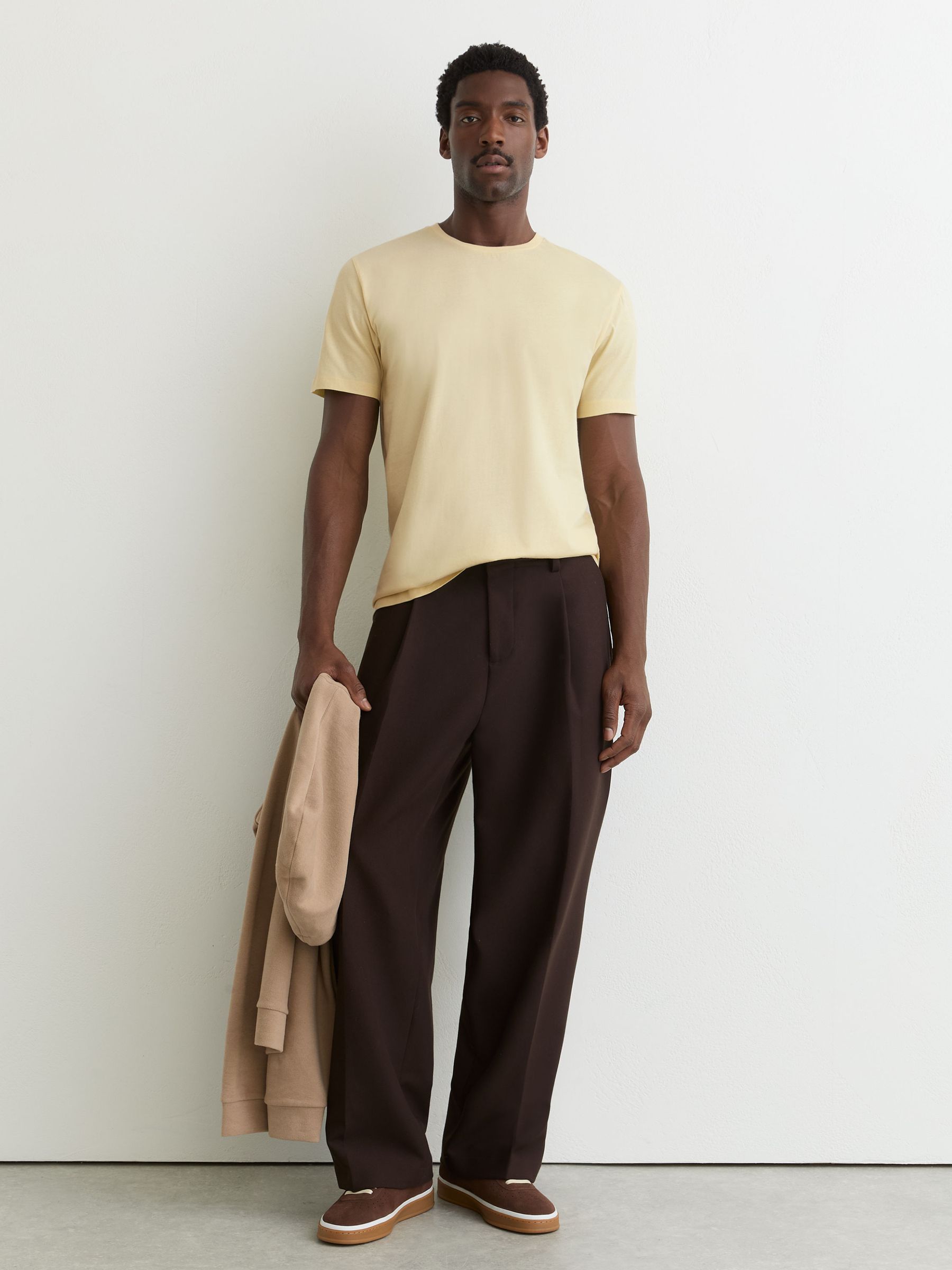 Cotton Crew-Neck Tailored-Fit T-Shirt in Sorbet Yellow - Image 1 of 6