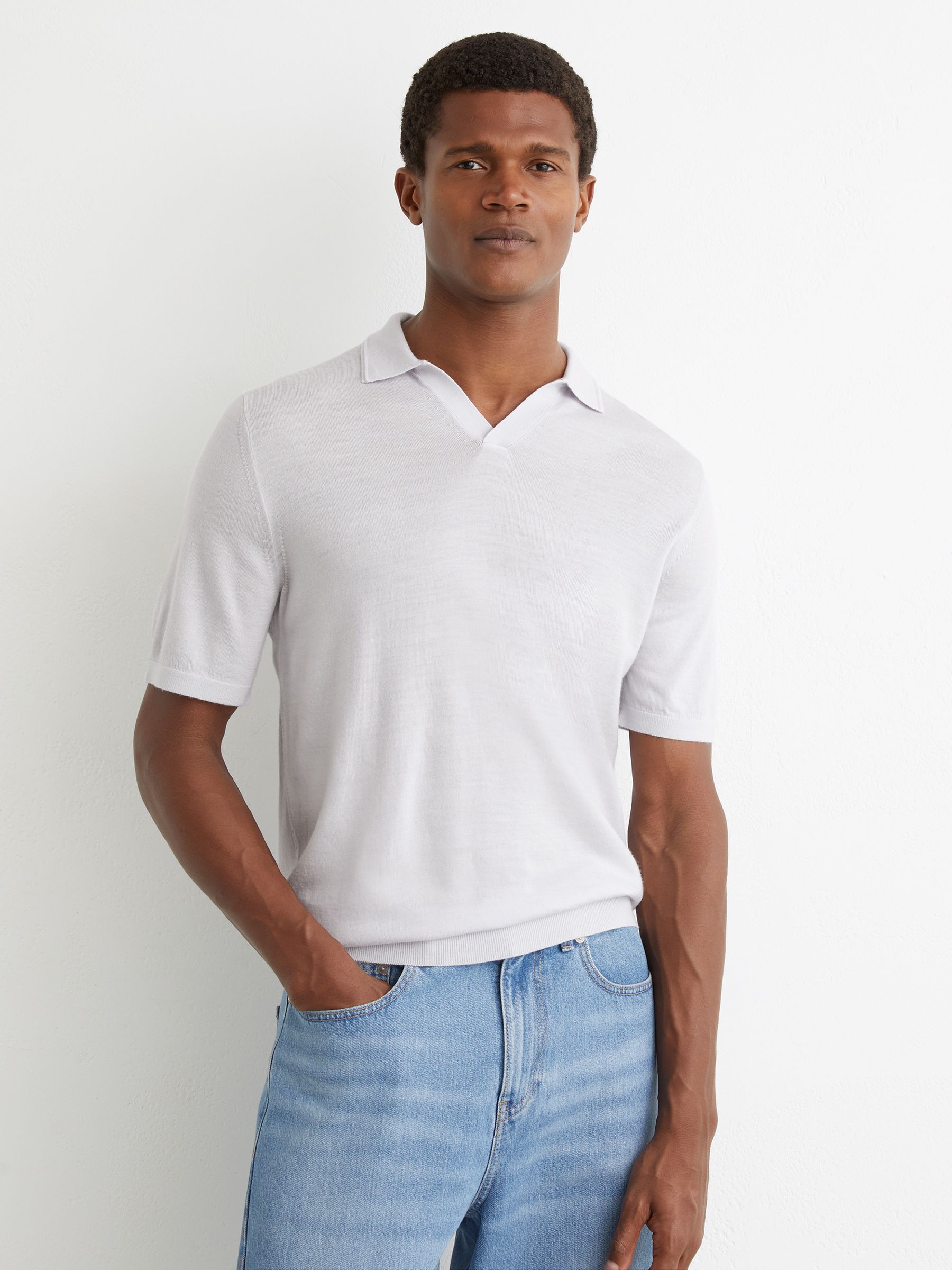 Wool Open-Collar Polo Shirt in Frost Blue - image 2