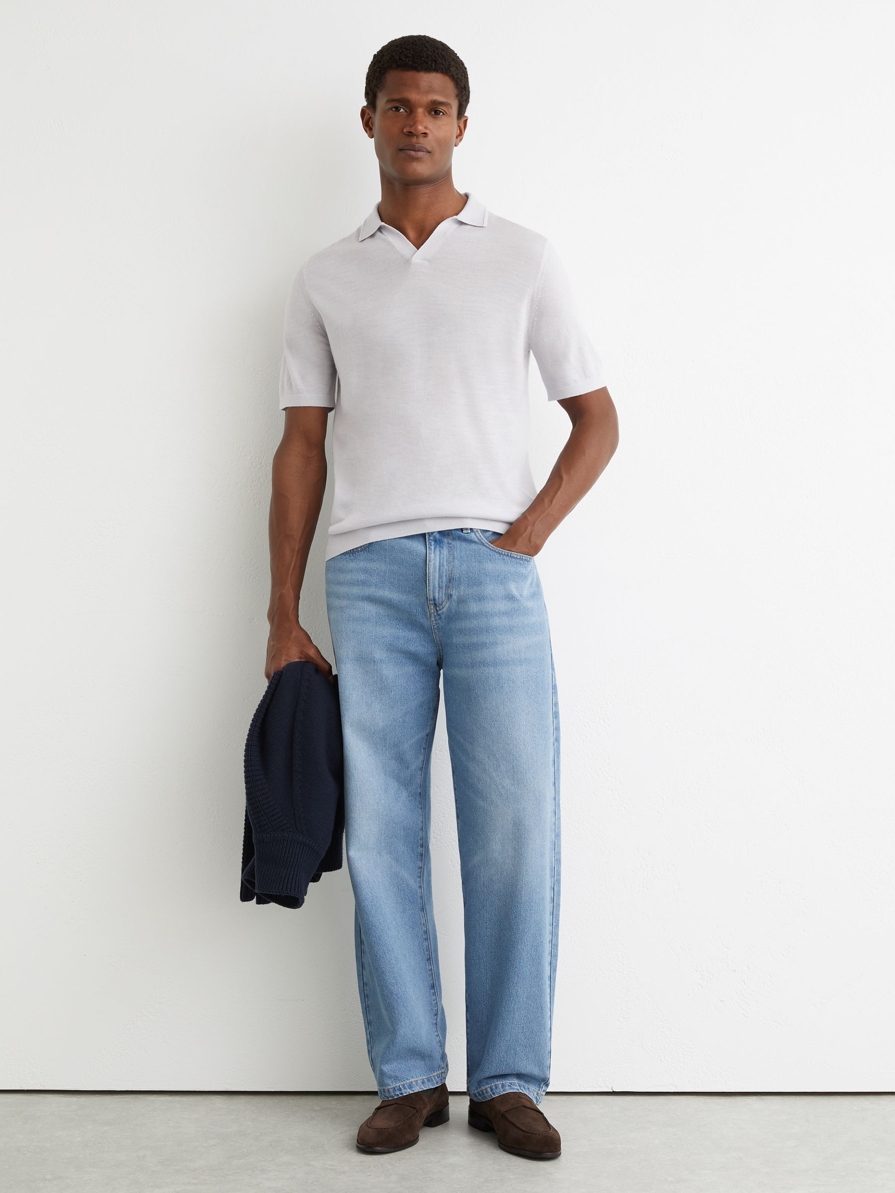 Wool Open-Collar Polo Shirt in Frost Blue - image 5