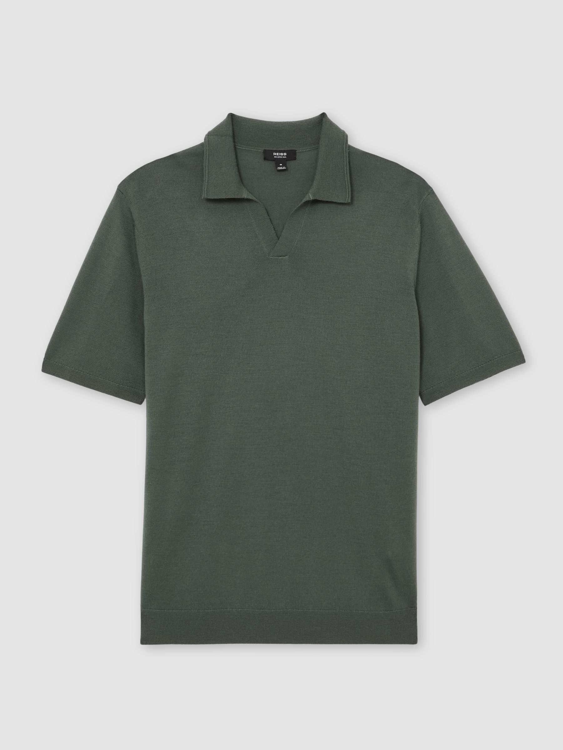 Merino Wool Open-Collar Polo Shirt in Kale Green - Image 2 of 6 Merino Wool Open-Collar Polo Shirt in Kale Green - Image 2 of 6