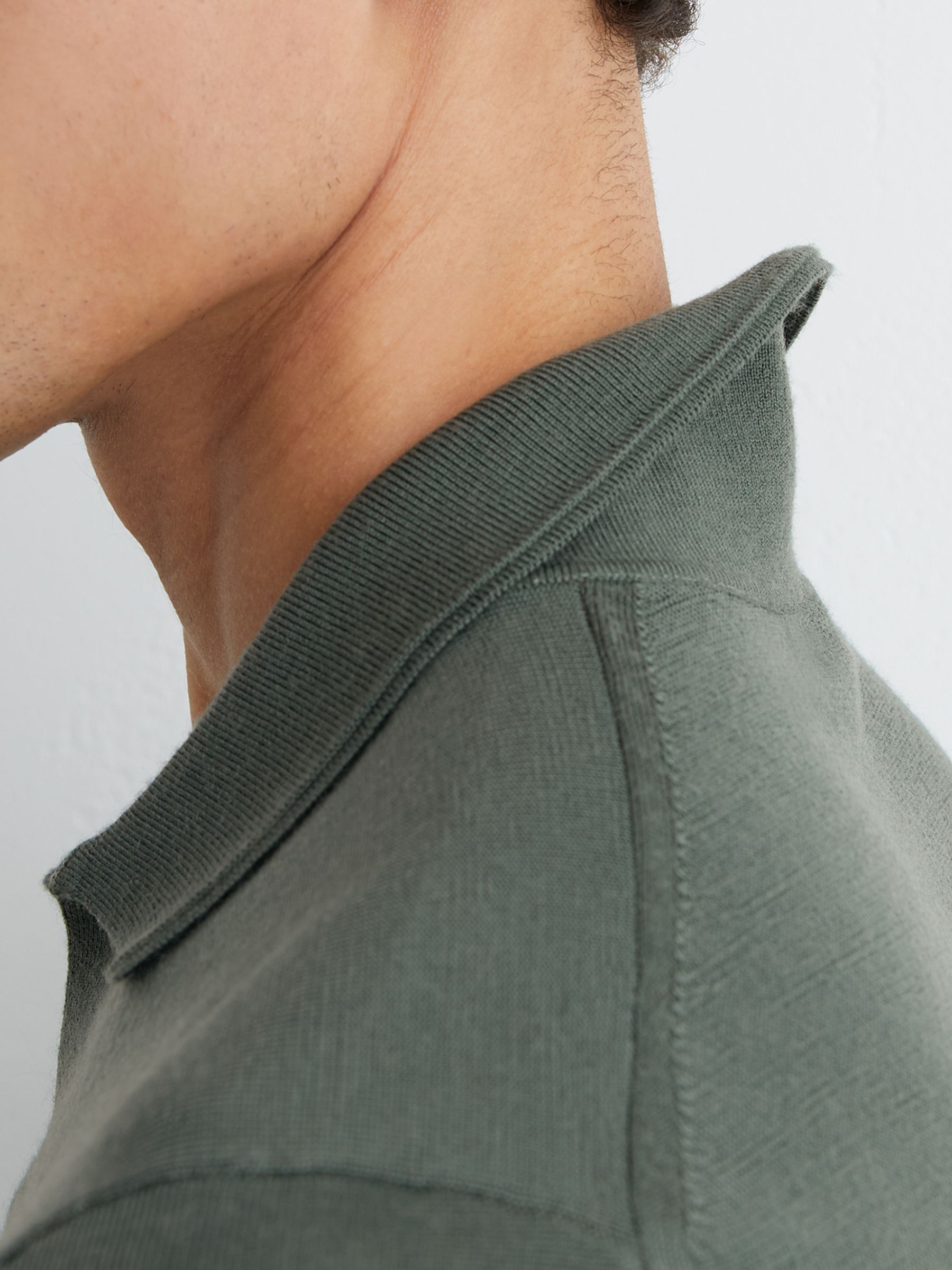 Wool Open-Collar Polo Shirt in Kale Green - image 5