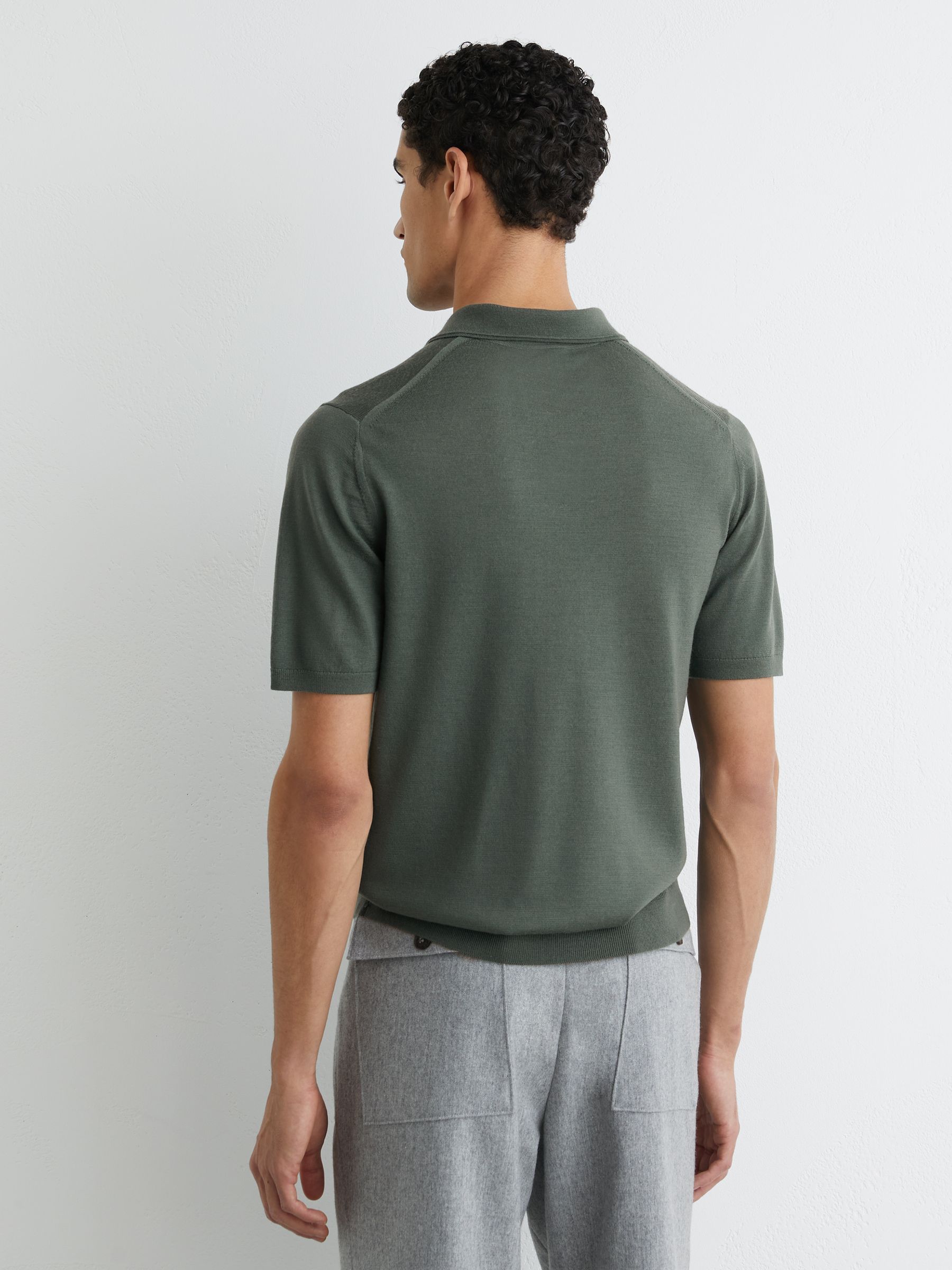Wool Open-Collar Polo Shirt in Kale Green - image 4