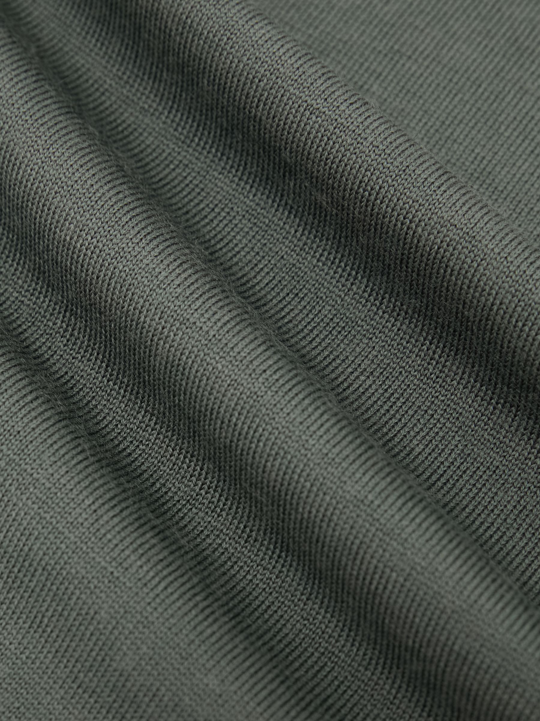 Merino Wool Open-Collar Polo Shirt in Kale Green - Image 6 of 6