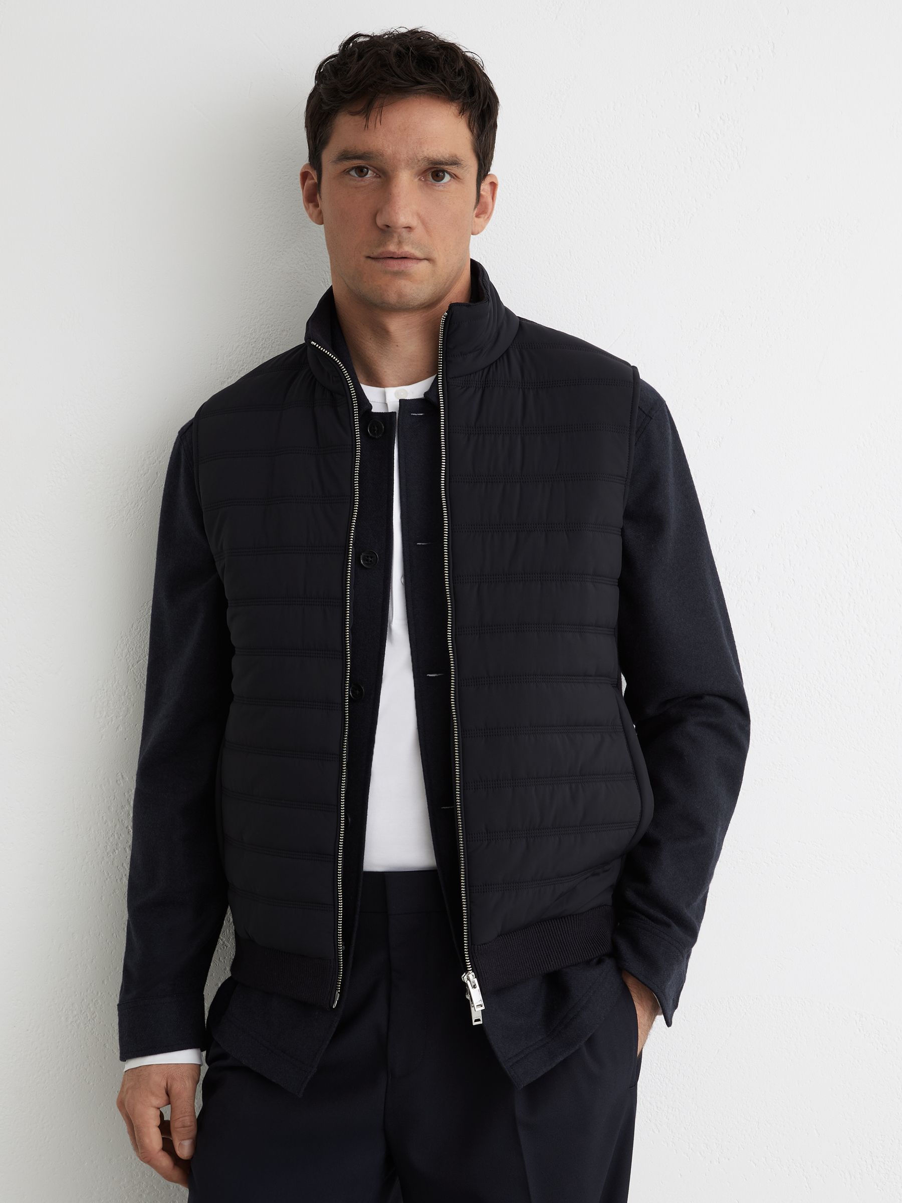Funnel-Neck Quilted Knit Gilet in Navy - image 3
