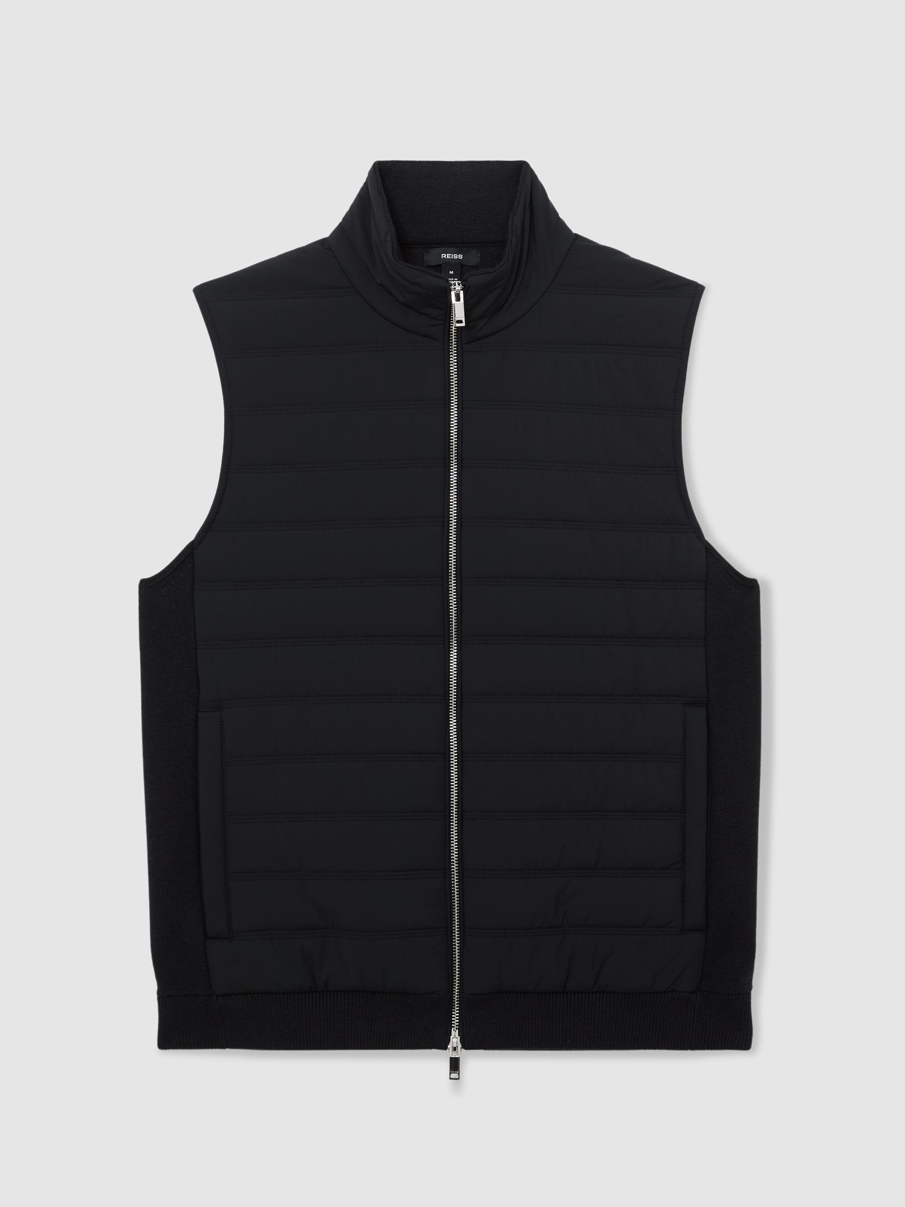 Funnel-Neck Quilted Knit Gilet in Navy - image 1