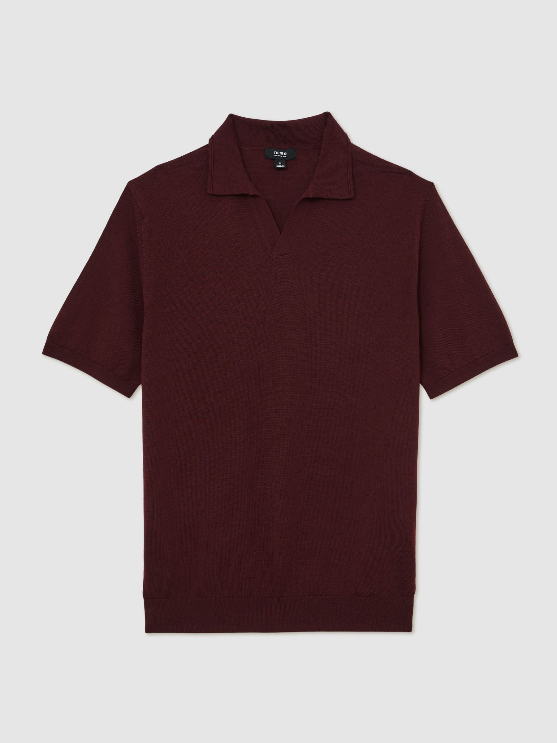 Merino Wool Open-Collar Polo Shirt in Port Red - Image 2 of 5 Merino Wool Open-Collar Polo Shirt in Port Red - Image 2 of 5