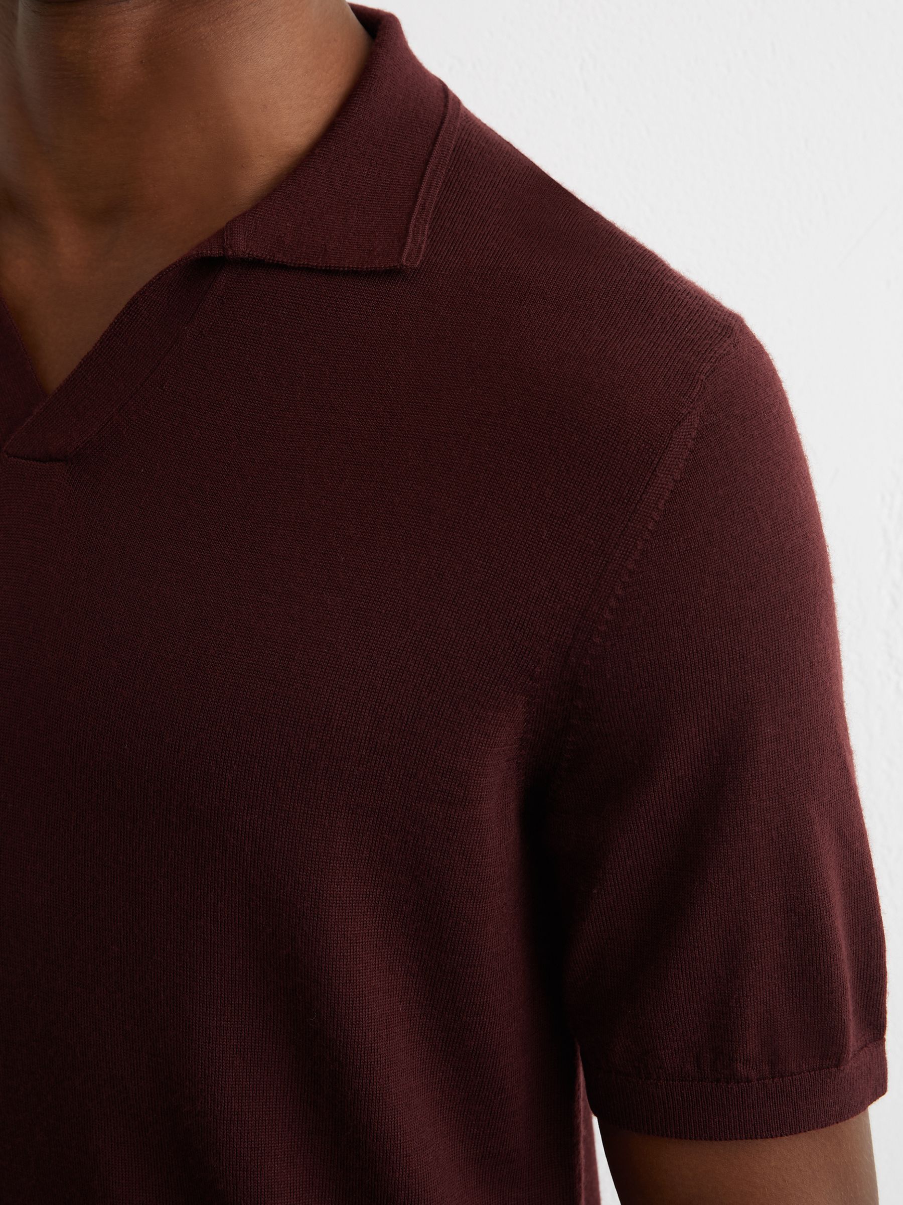Merino Wool Open-Collar Polo Shirt in Port Red - Image 3 of 5