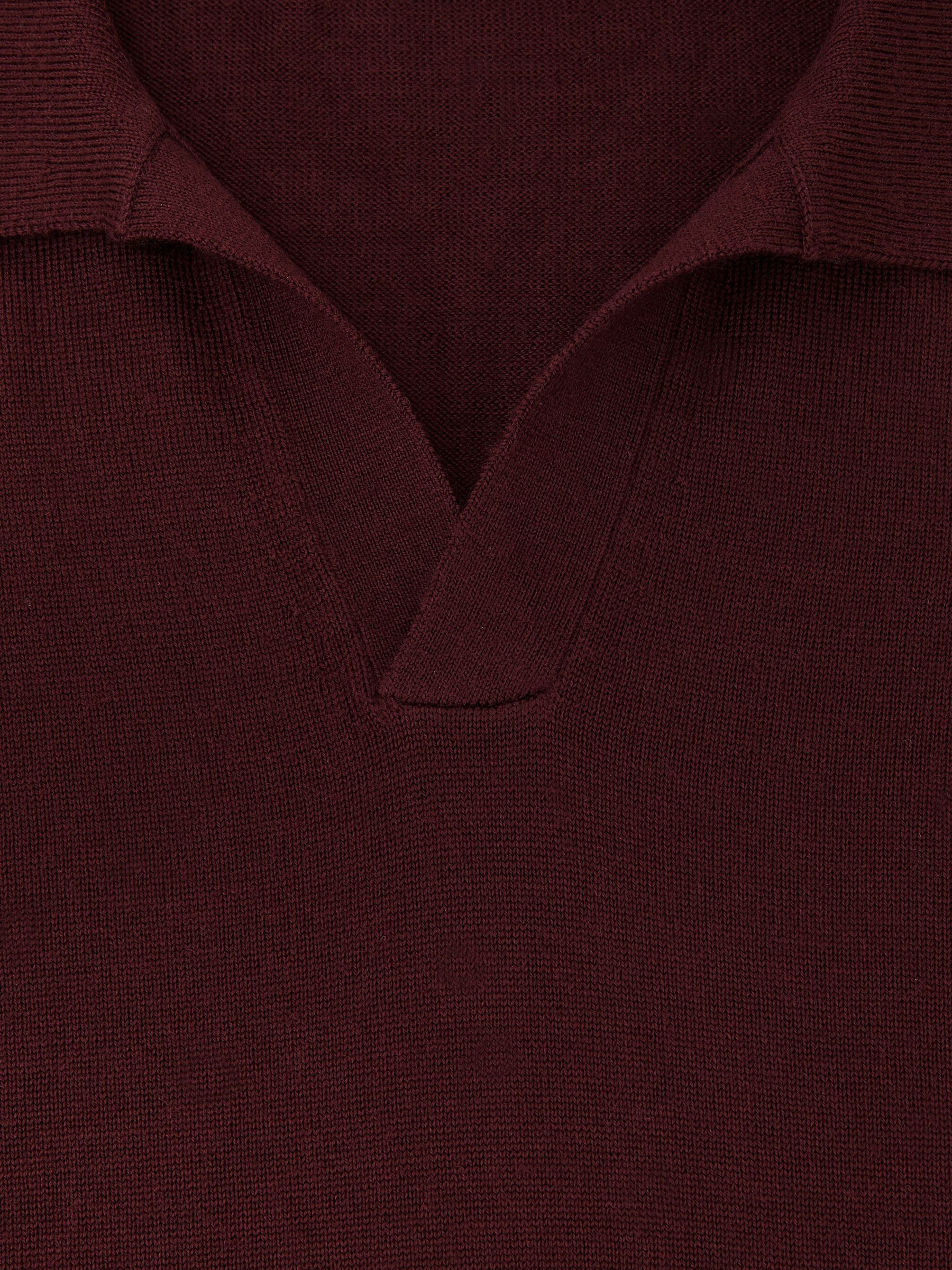 Merino Wool Open-Collar Polo Shirt in Port Red - Image 5 of 5