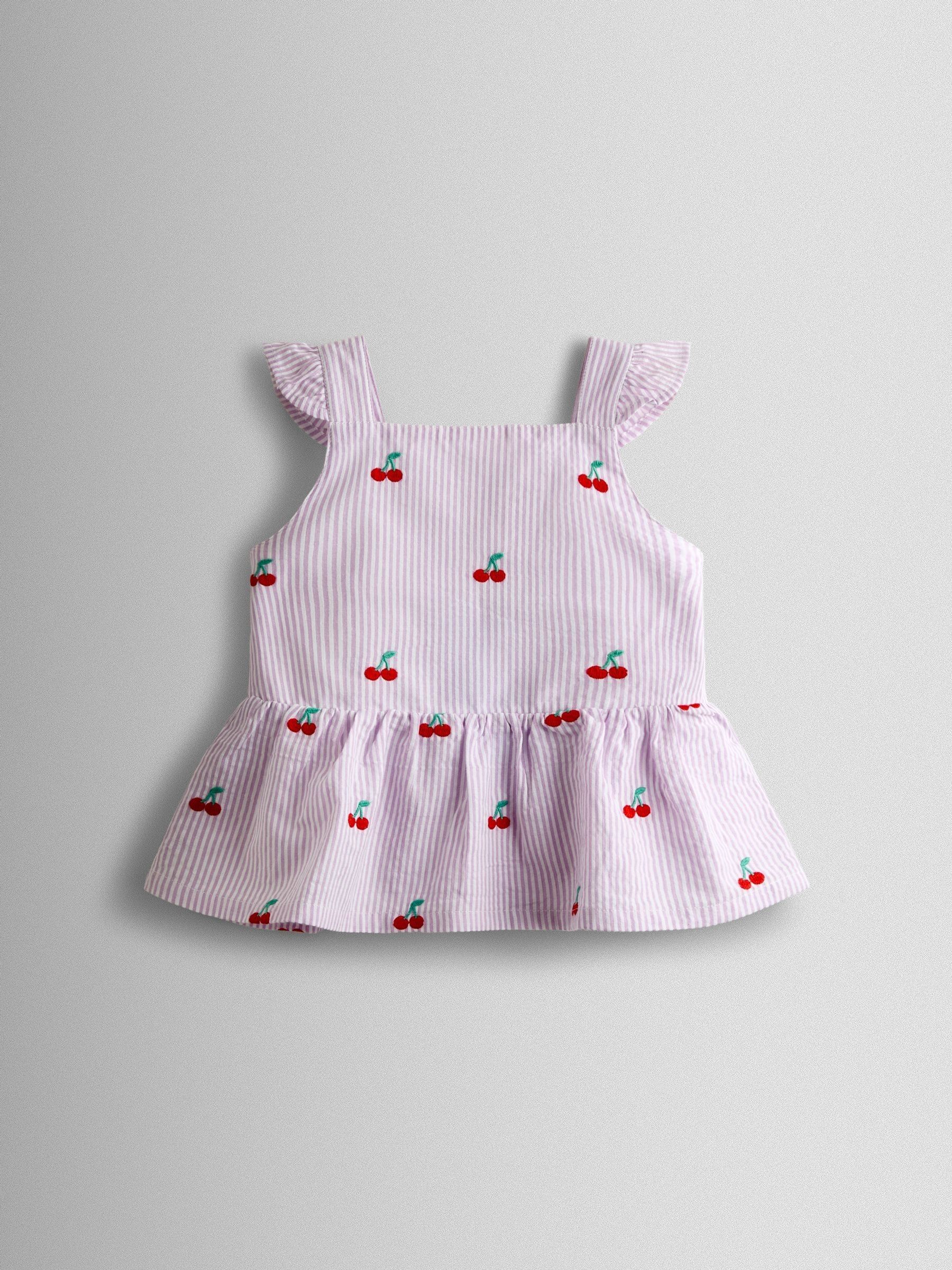 Lilac Purple Cherry Embroidered Sleeveless Blouse and Trouser Set - Image 2 of 7 Lilac Purple Cherry Embroidered Sleeveless Blouse and Trouser Set - Image 2 of 7