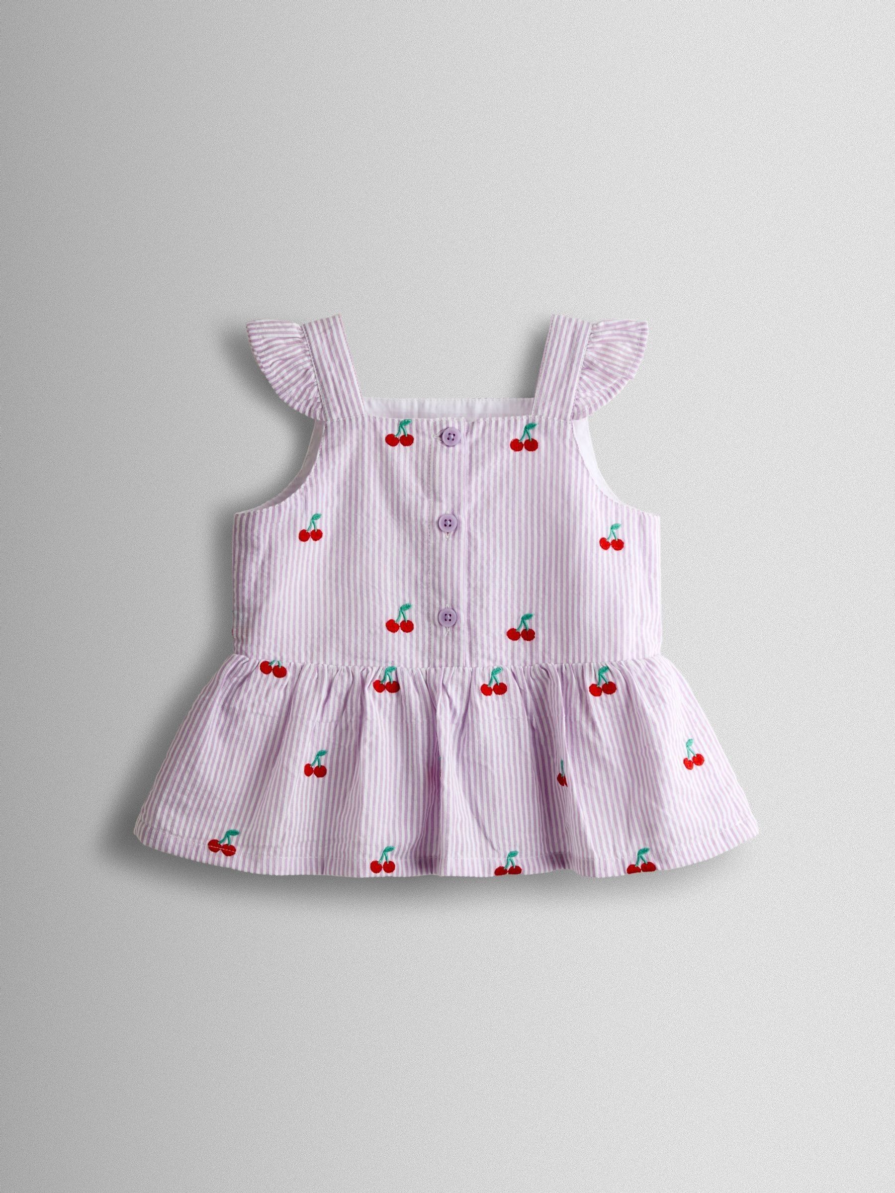 Lilac Purple Cherry Embroidered Sleeveless Blouse and Trouser Set - Image 3 of 7