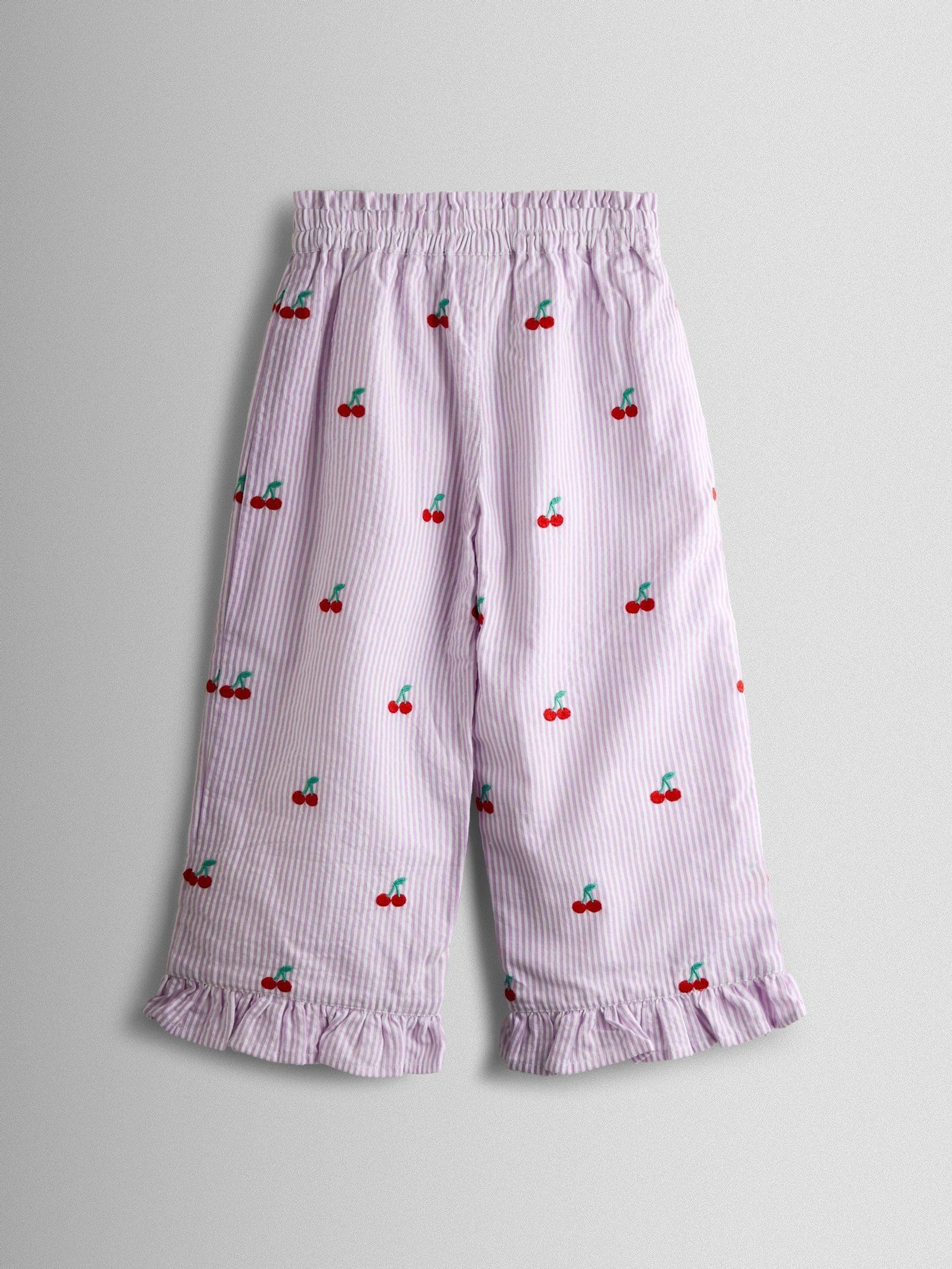 Lilac Purple Cherry Embroidered Sleeveless Blouse and Trouser Set - Image 5 of 7