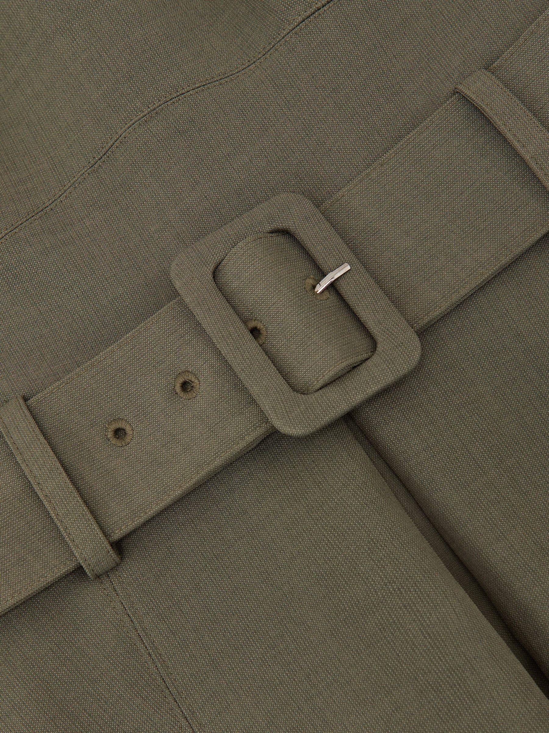 Petite Mesh-Panel Belted Pleated Midi Dress in Khaki Green - Image 7 of 8