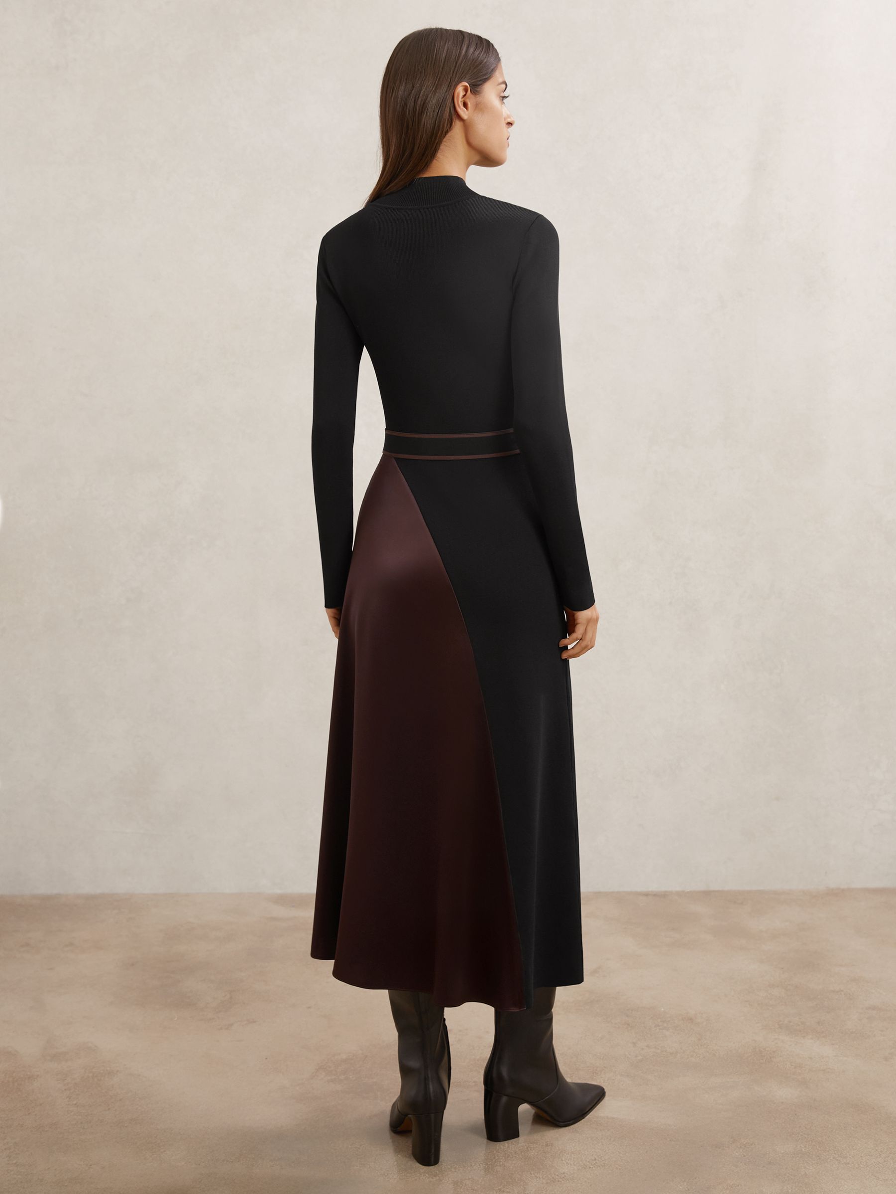 Colour-Block Knitted Midi Dress in Black/Burgundy - image 3