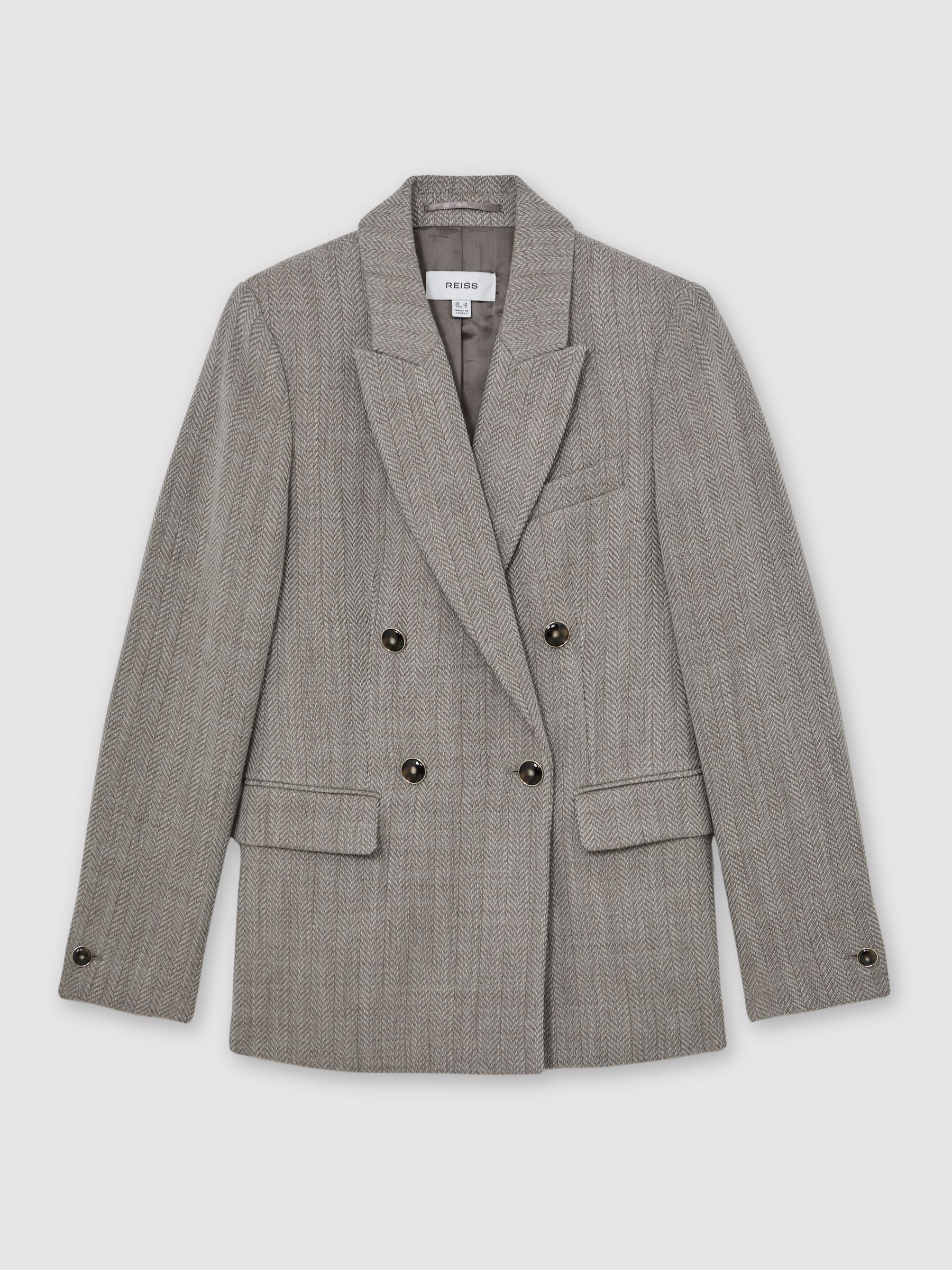 Petite Herringbone Double-Breasted Blazer Wool-Cotton in Grey