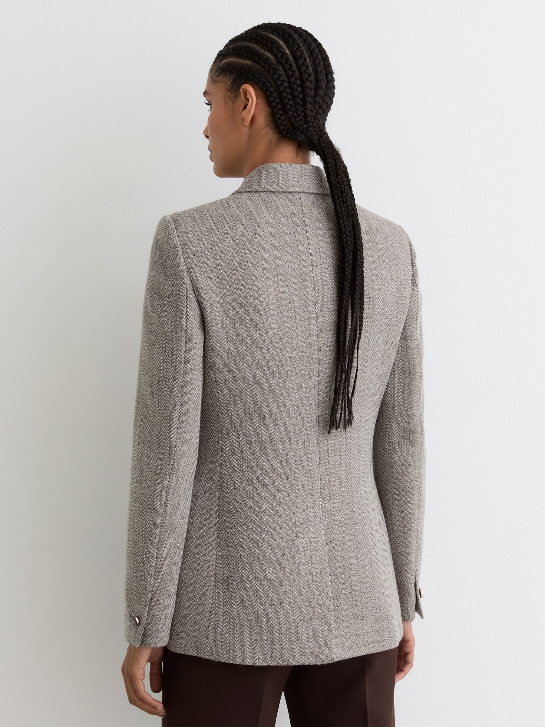 Petite Herringbone Double-Breasted Blazer Wool-Cotton in Grey - image 5