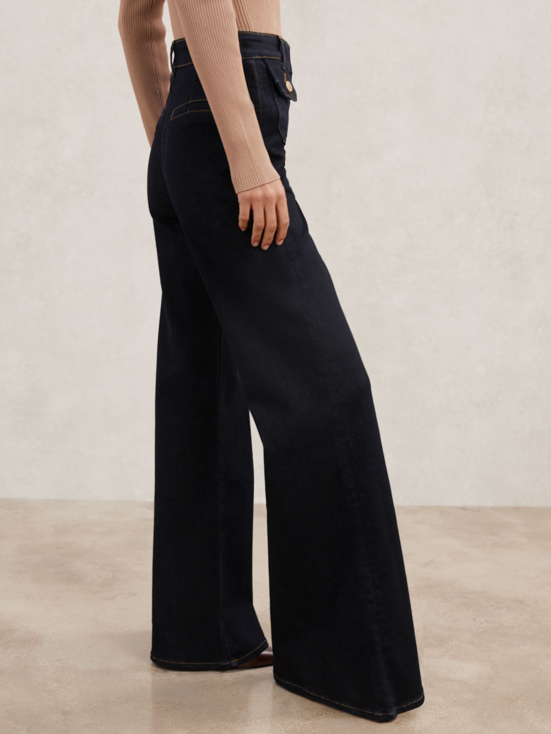 Petite Flared Pocket-Detail Jeans in Dark Blue - Image 5 of 8