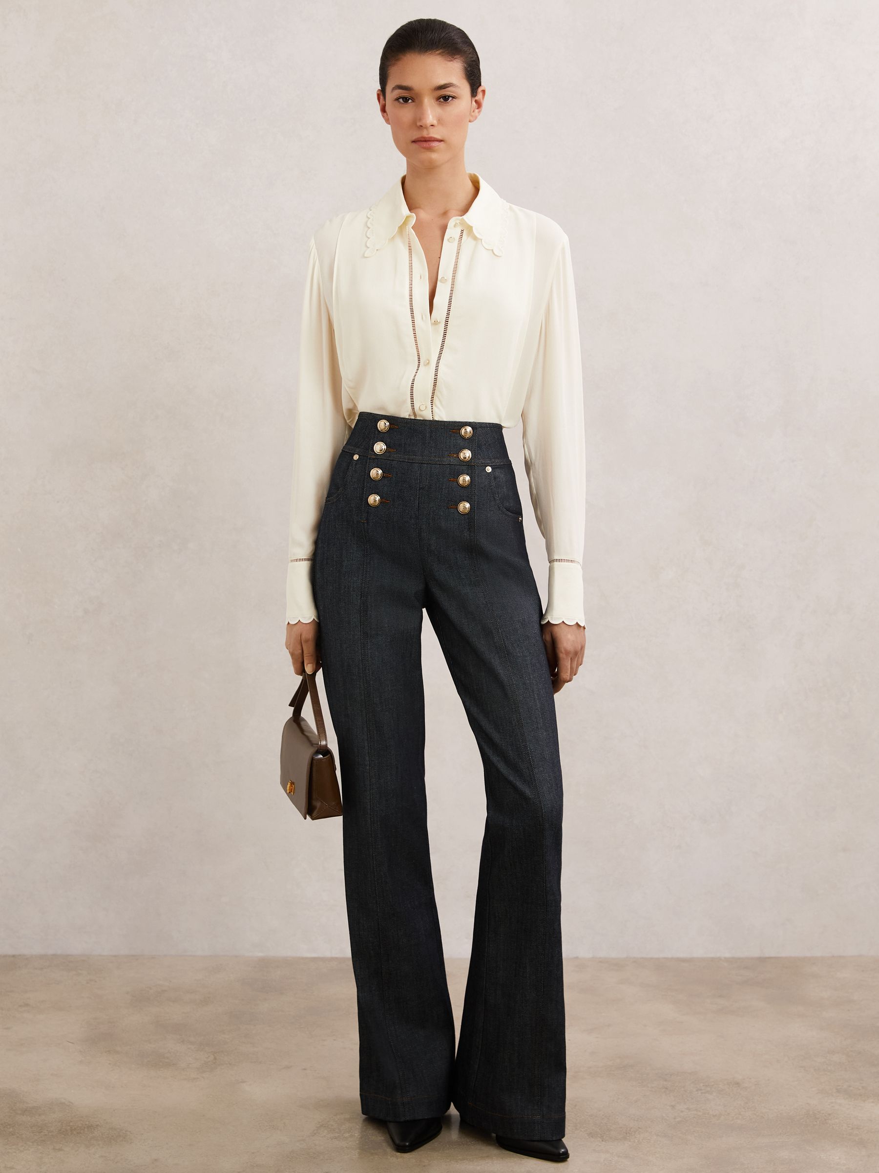 Button-Detail Flared Jeans in Dark Blue - image 2