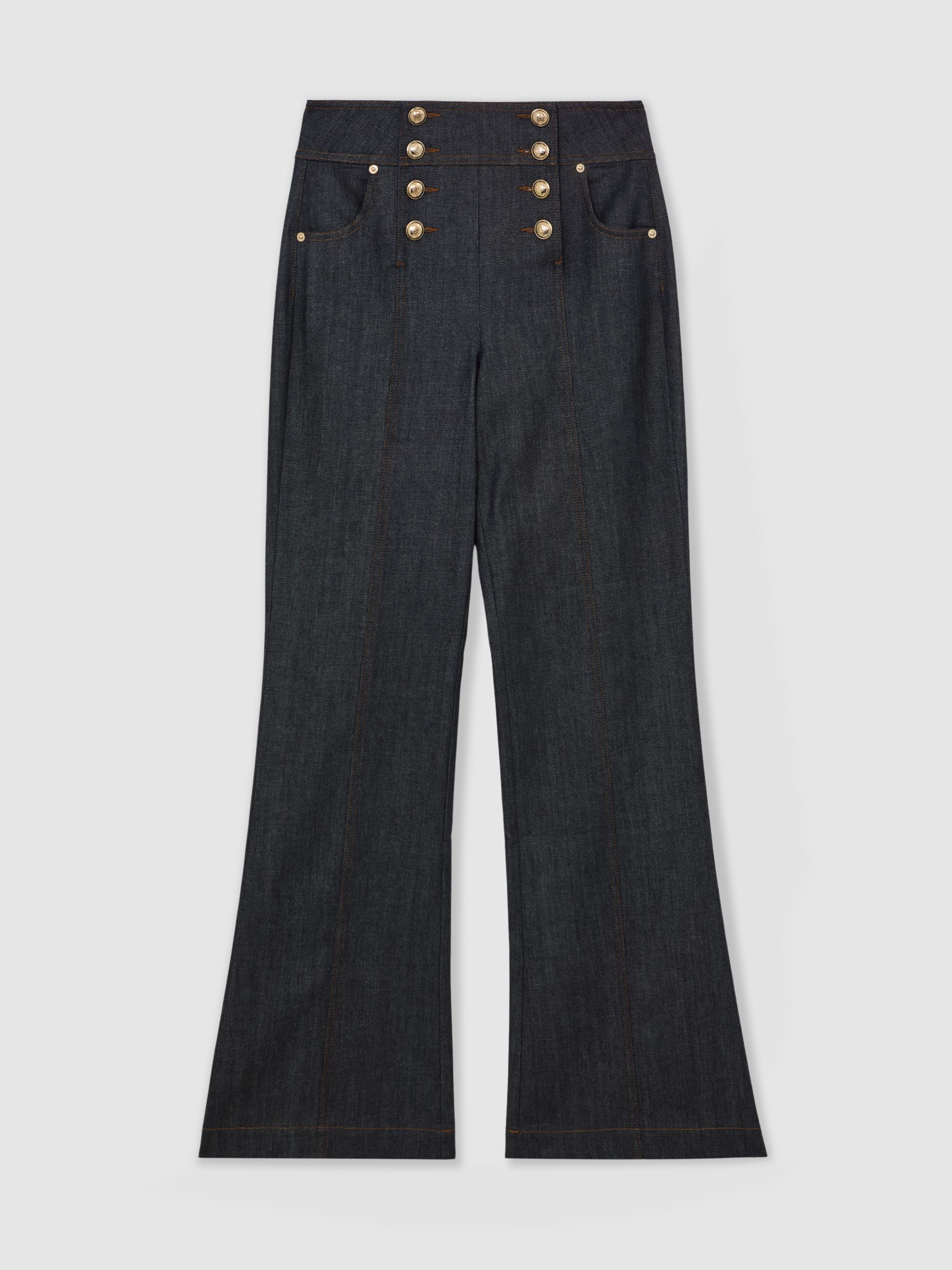 Button-Detail Flared Jeans in Dark Blue - image 1
