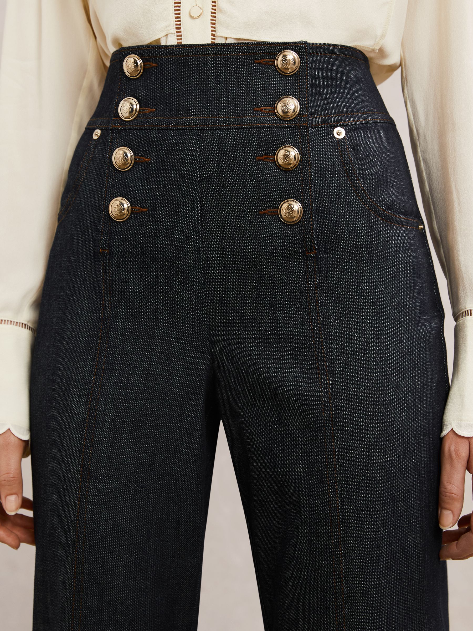 Button-Detail Flared Jeans in Dark Blue - image 3