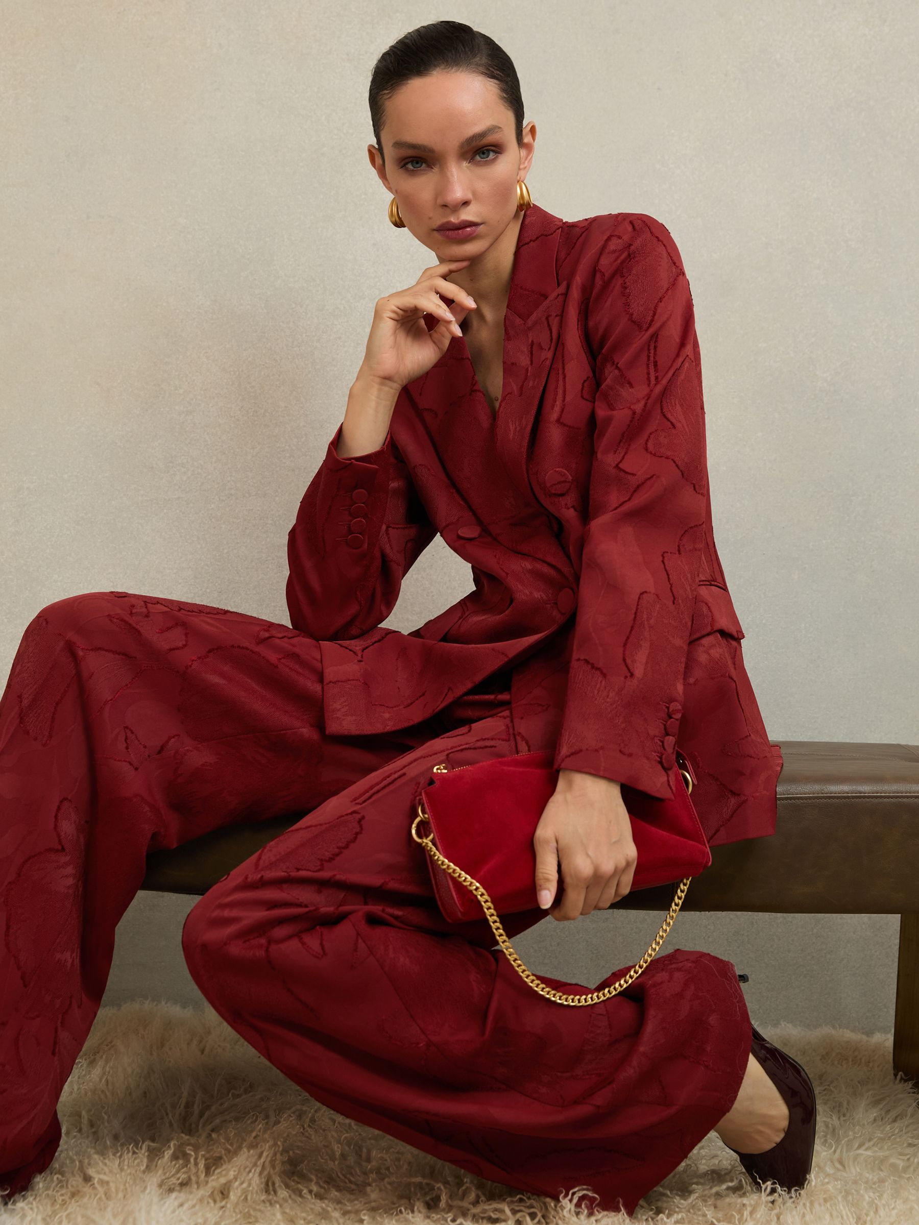 Atelier Jacquard Wide-Leg Trousers in Red - Image 3 of 7
