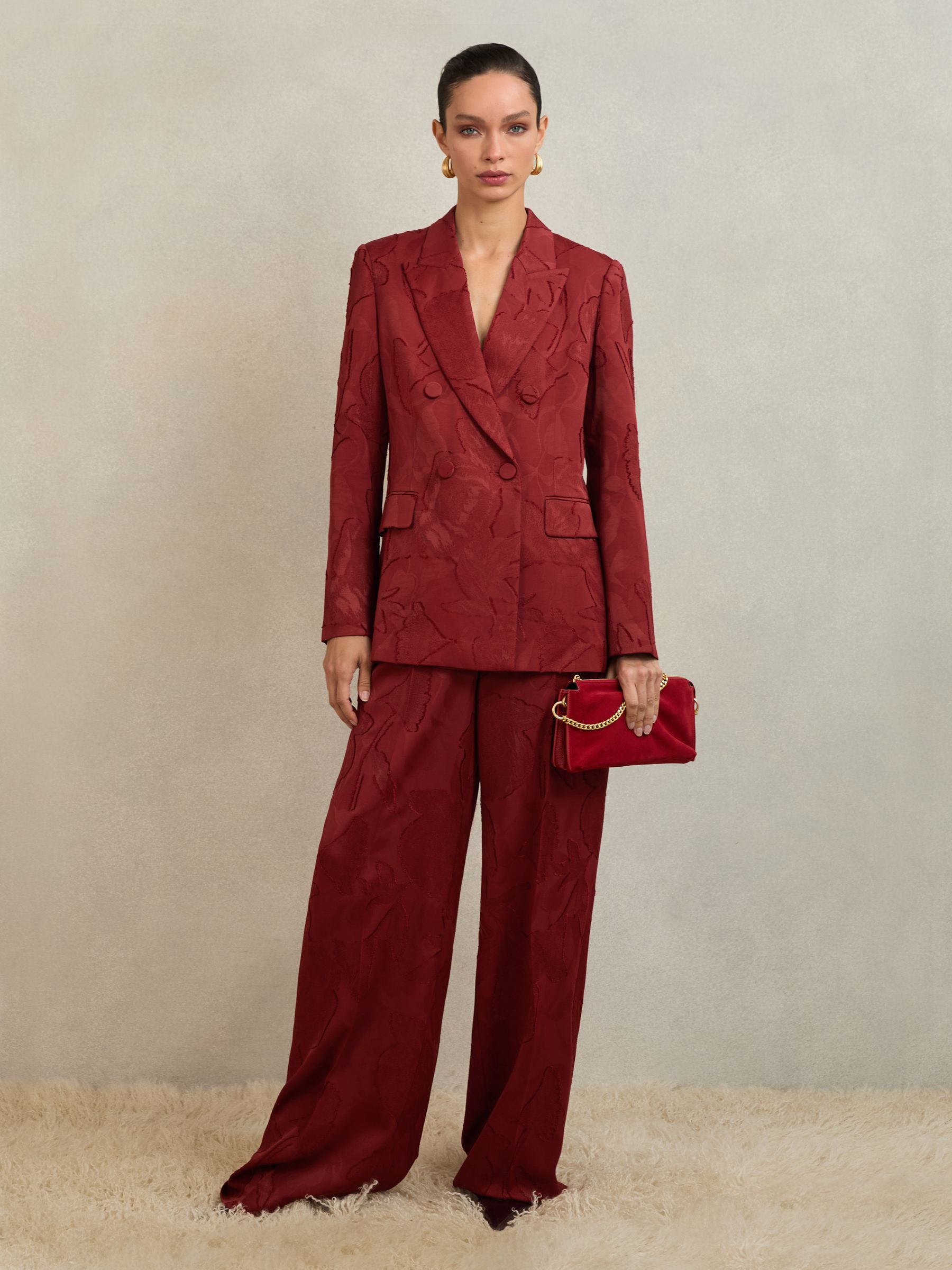 Atelier Jacquard Wide-Leg Trousers in Red - image 3