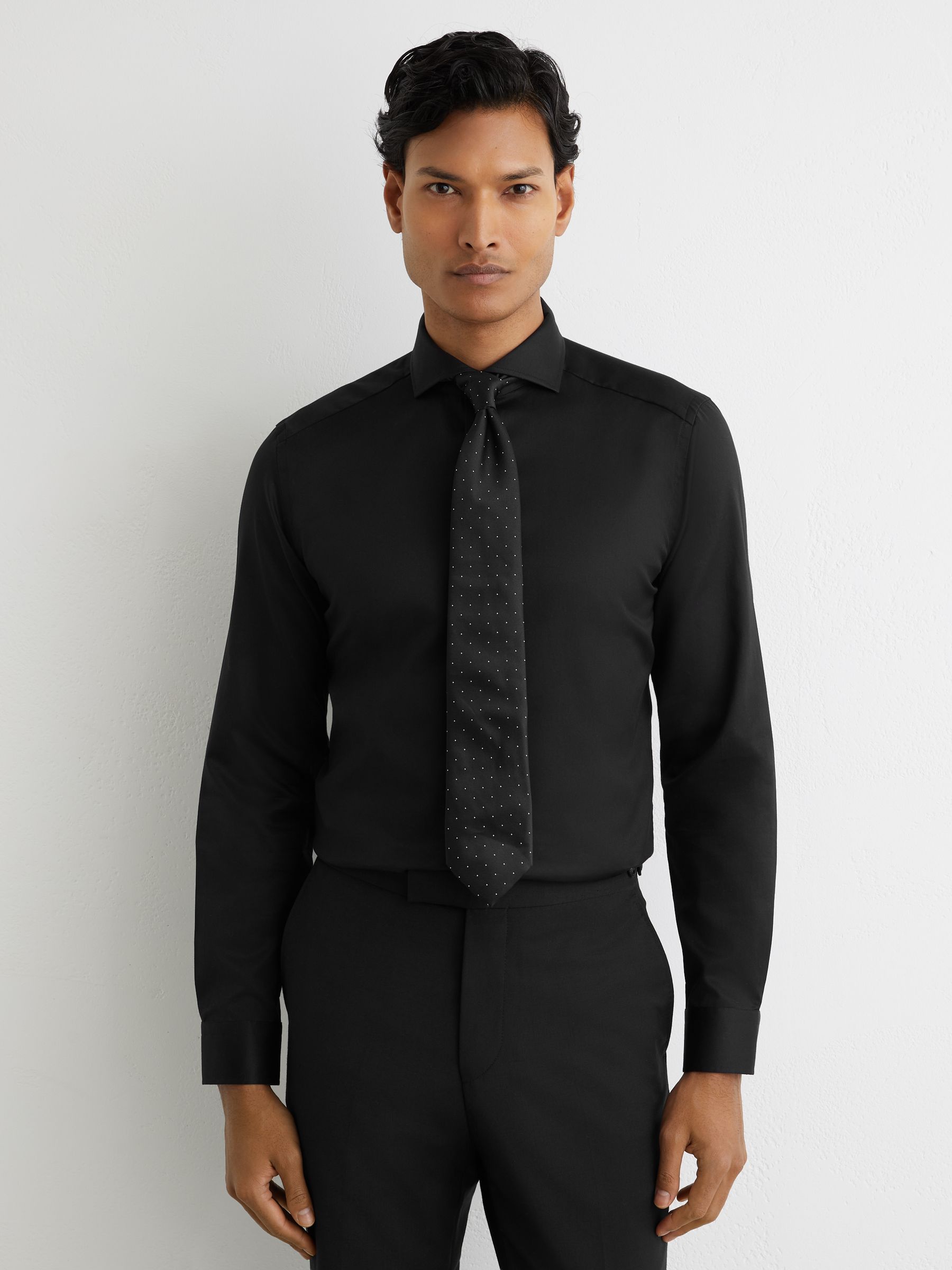 Slim Fit Cotton-Twill Two-Fold Shirt in Black - image 2