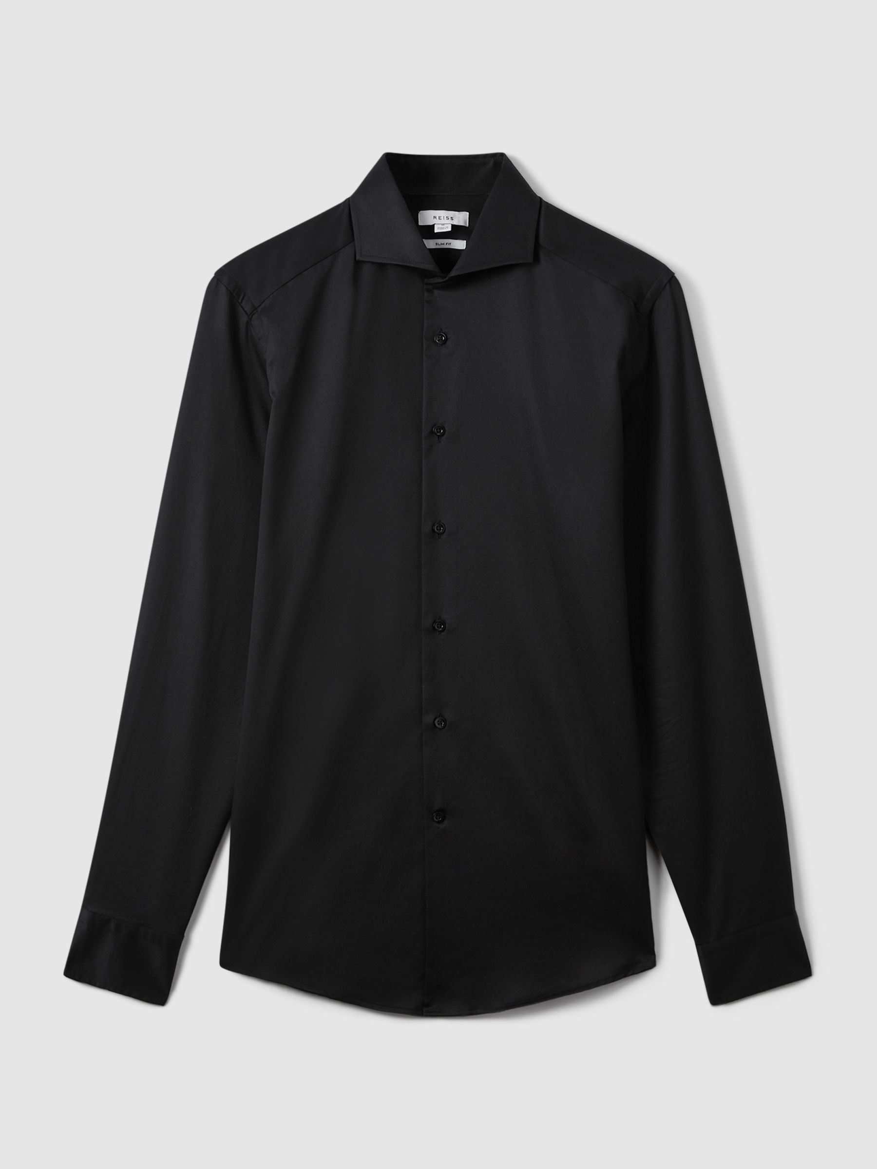 Slim Fit Cotton-Twill Two-Fold Shirt in Black - image 1