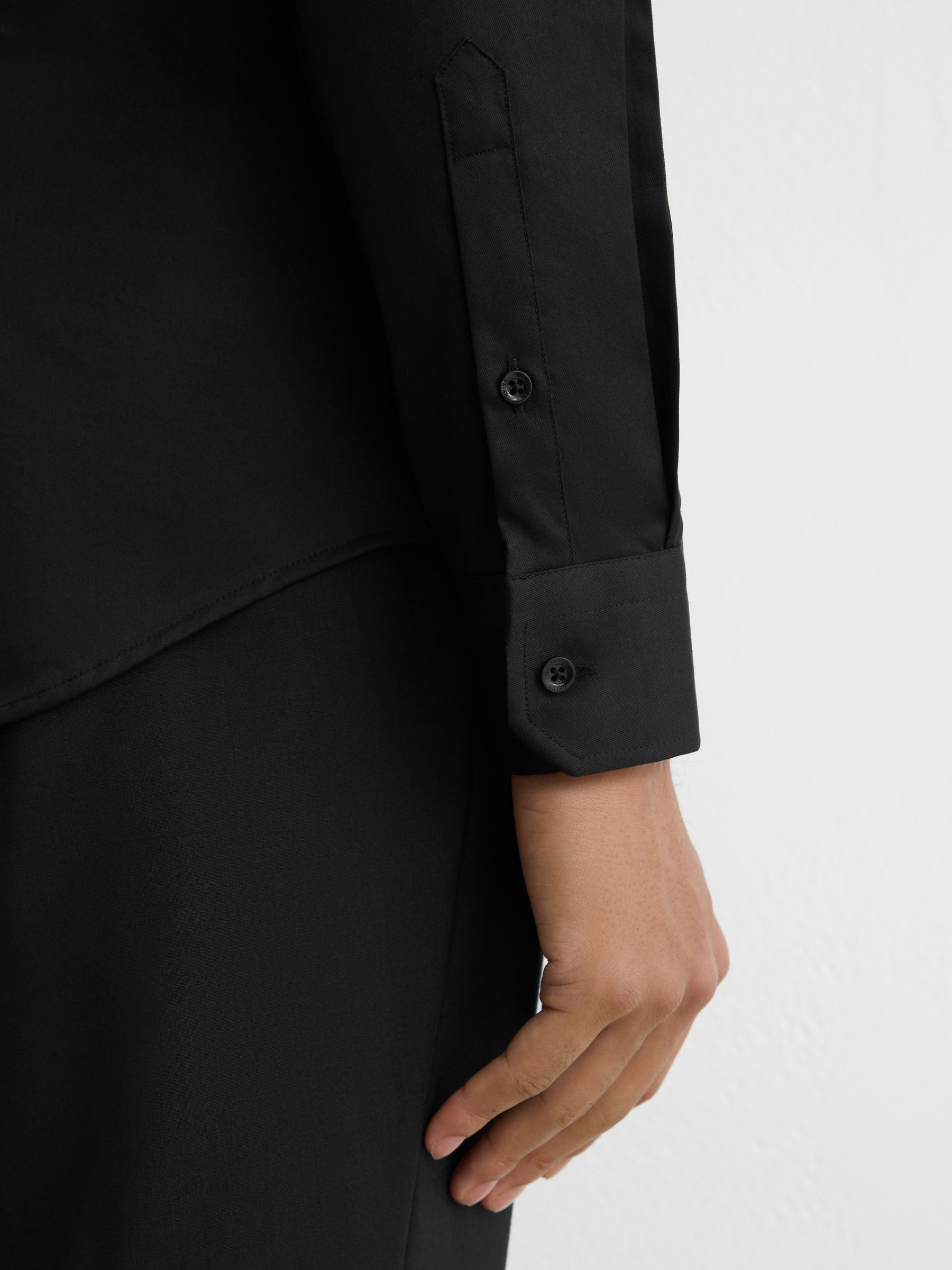 Slim Fit Cotton-Twill Two-Fold Shirt in Black - image 4