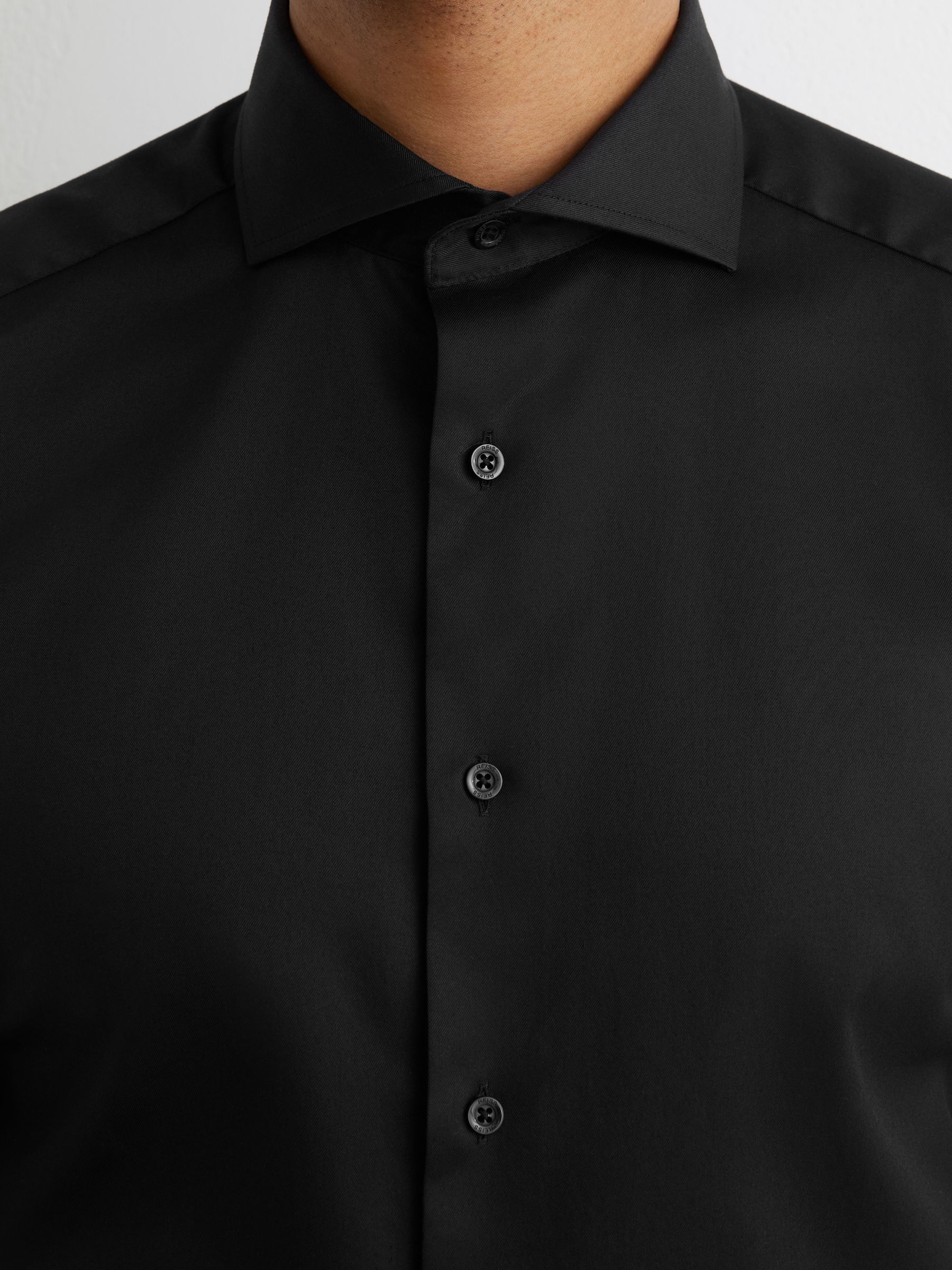 Slim Fit Cotton-Twill Two-Fold Shirt in Black - image 5