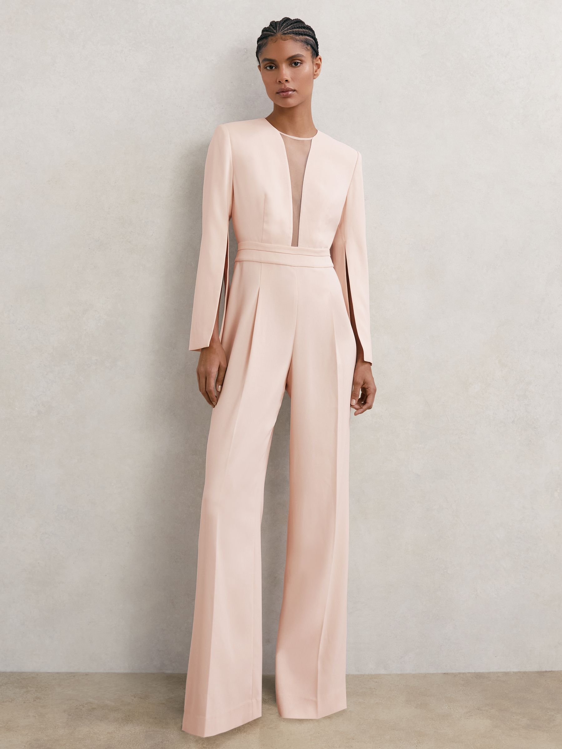 Plunge-neck Split-sleeve Jumpsuit