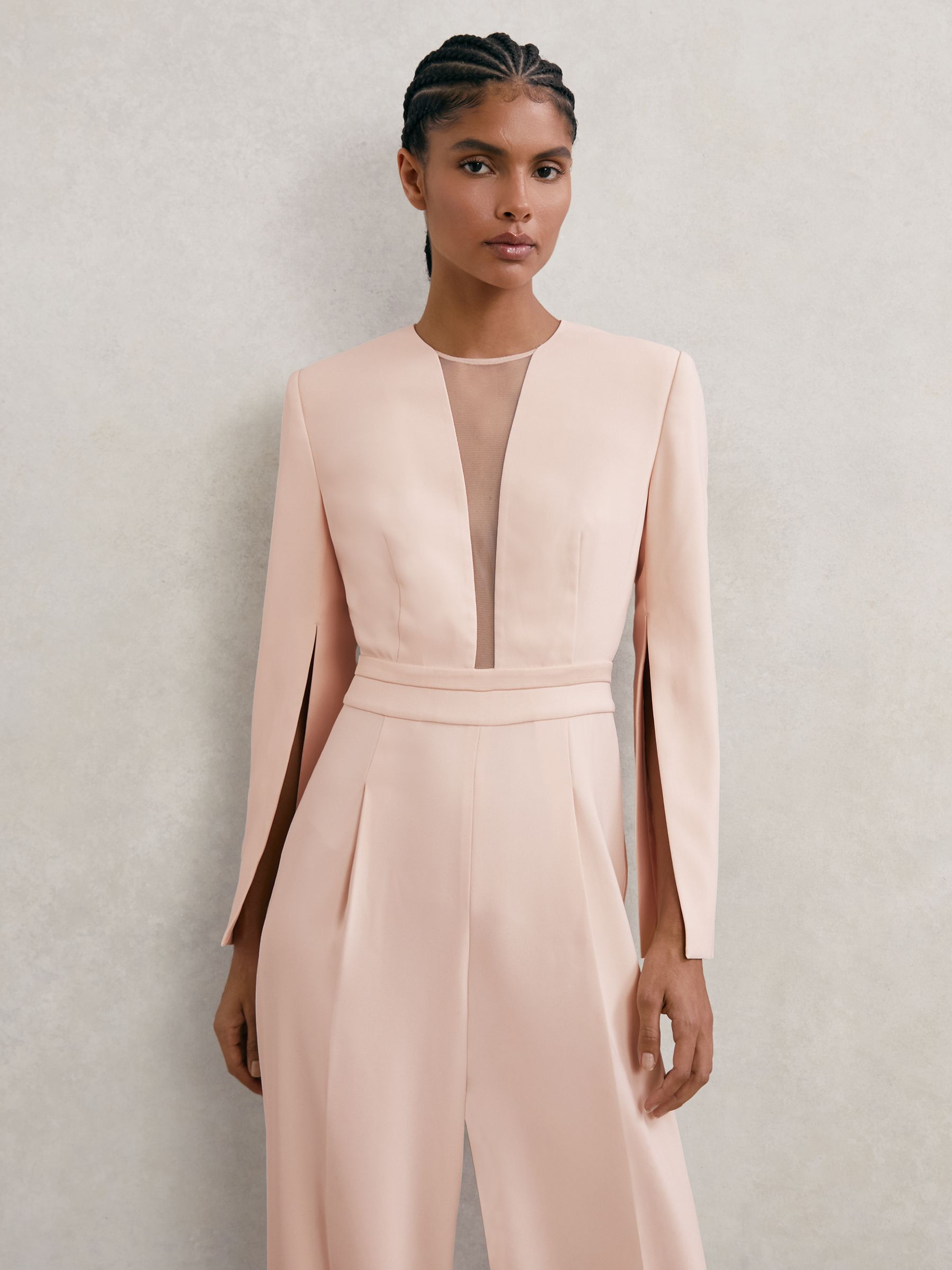 Plunge-Neck Split-Sleeve Jumpsuit in Pale Pink - image 4
