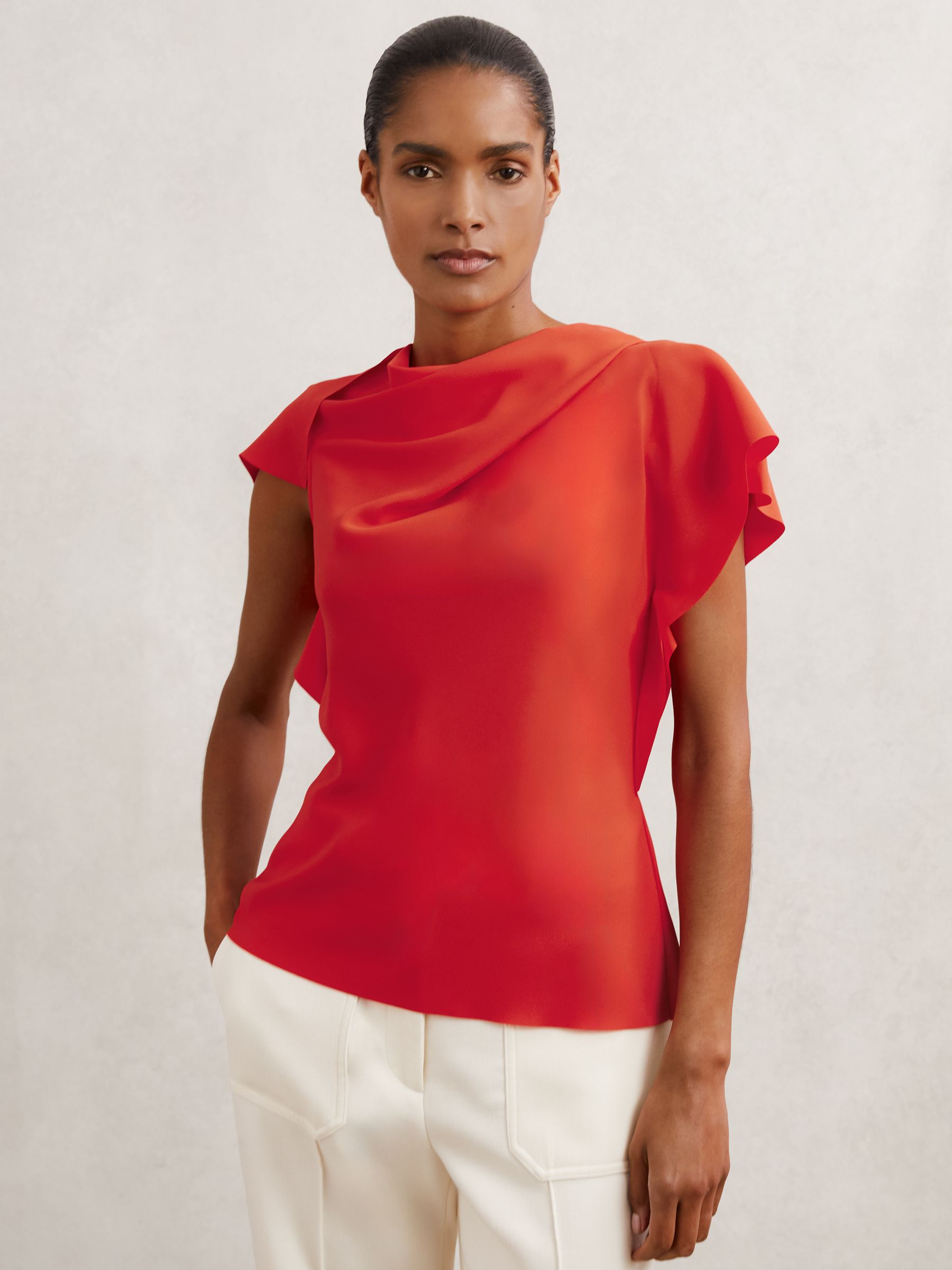 Reiss Asymmetric Drape-Neck Top in Orange | REISS