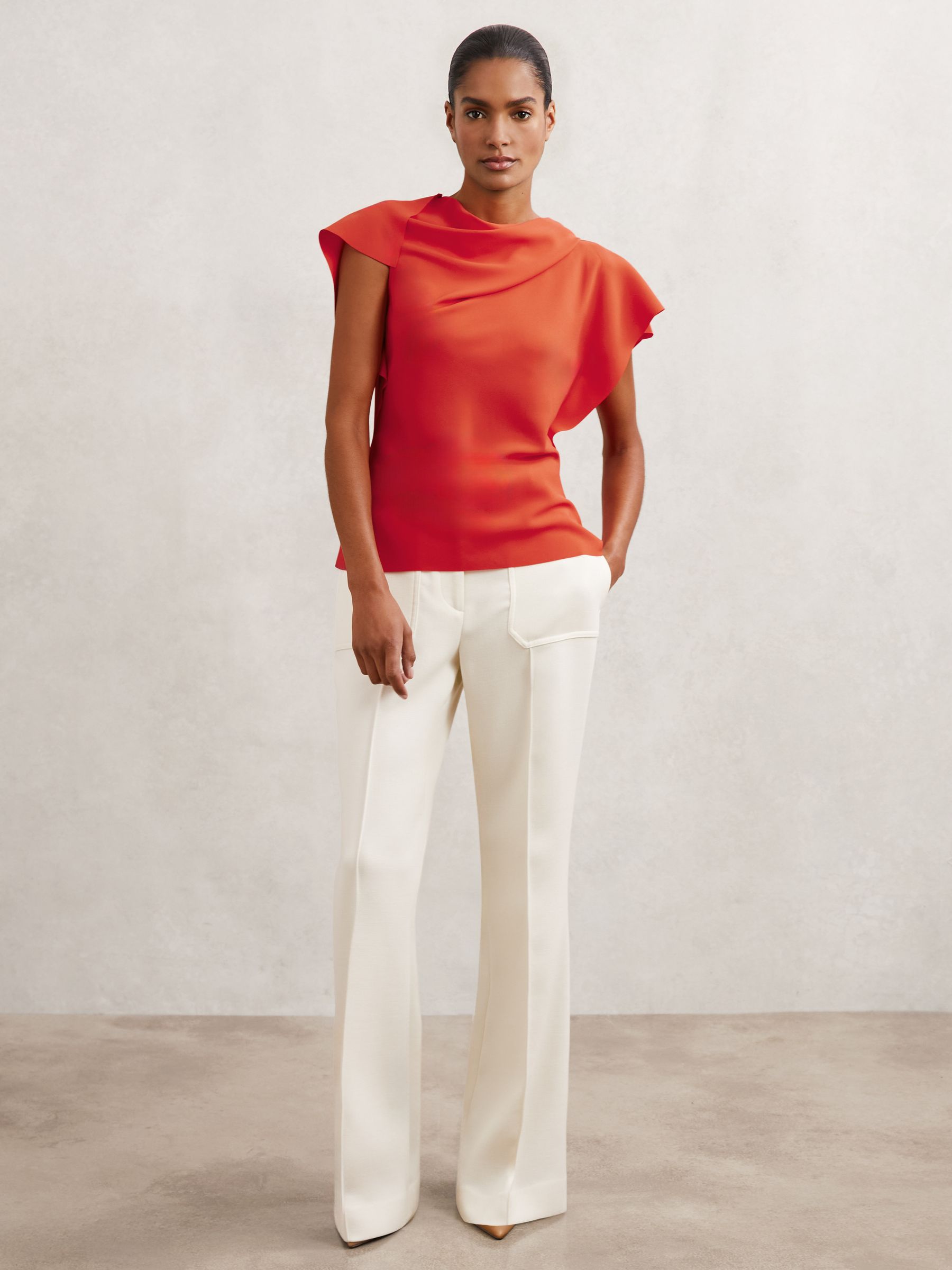 Reiss Asymmetric Drape-Neck Top in Orange | REISS