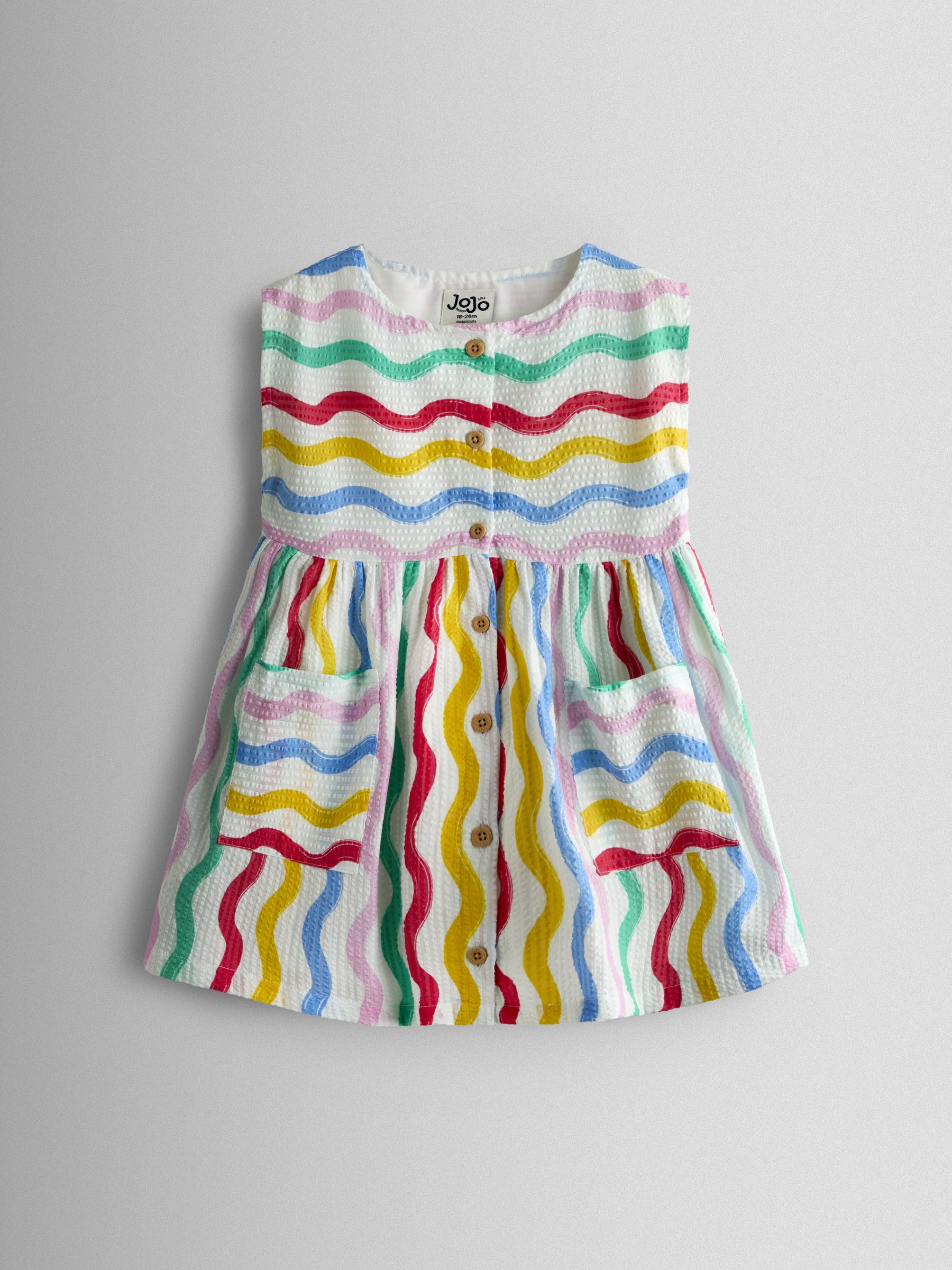 White Rainbow Waves Button Through Sleeveless Dress - Image 1 of 4 White Rainbow Waves Button Through Sleeveless Dress - Image 1 of 4