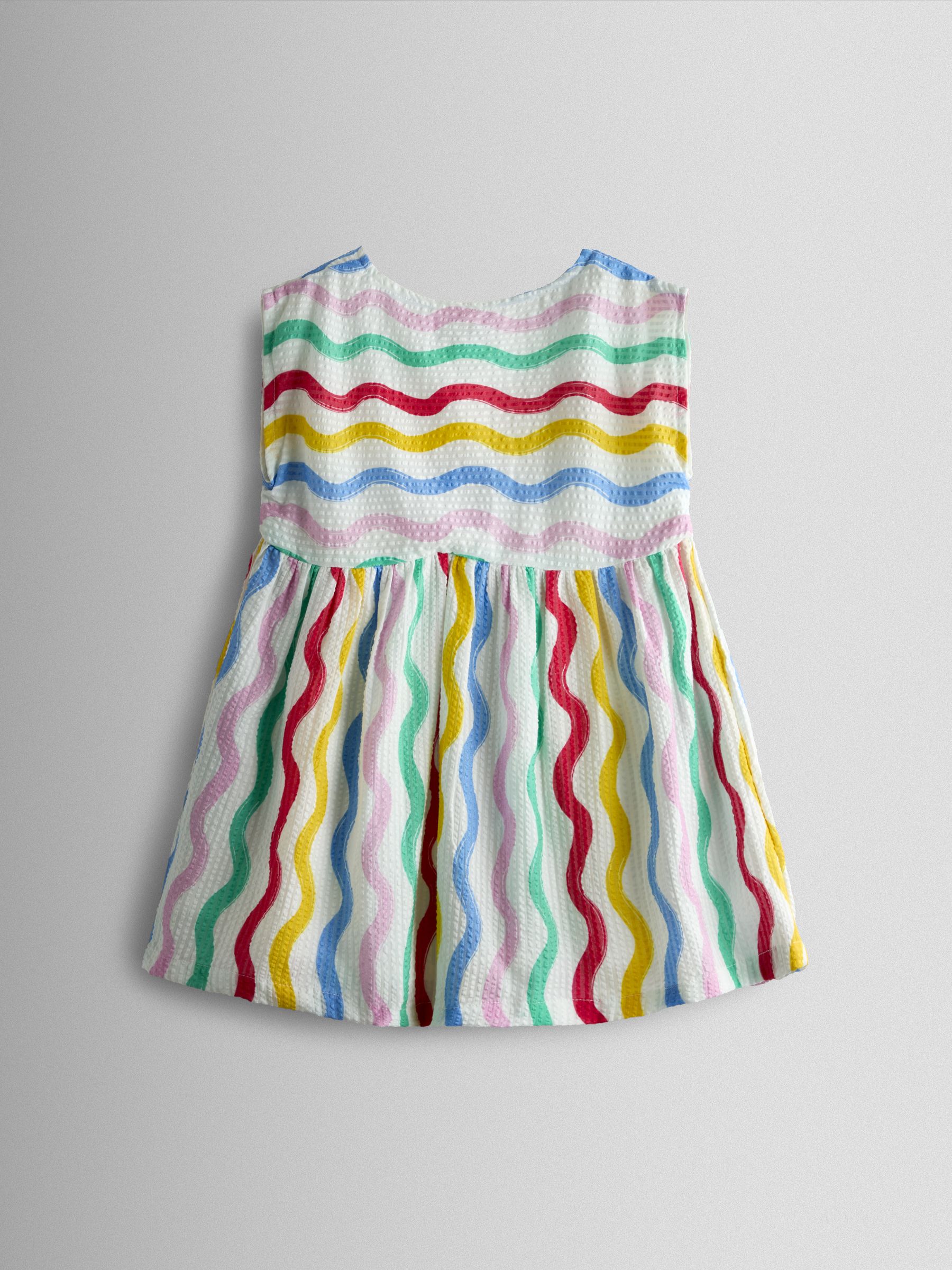 White Rainbow Waves Button Through Sleeveless Dress - Image 2 of 4 White Rainbow Waves Button Through Sleeveless Dress - Image 2 of 4