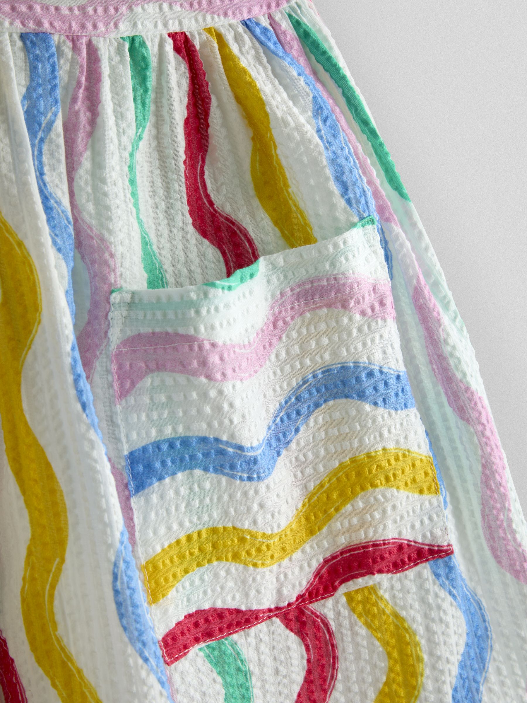 White Rainbow Waves Button Through Sleeveless Dress - Image 3 of 4