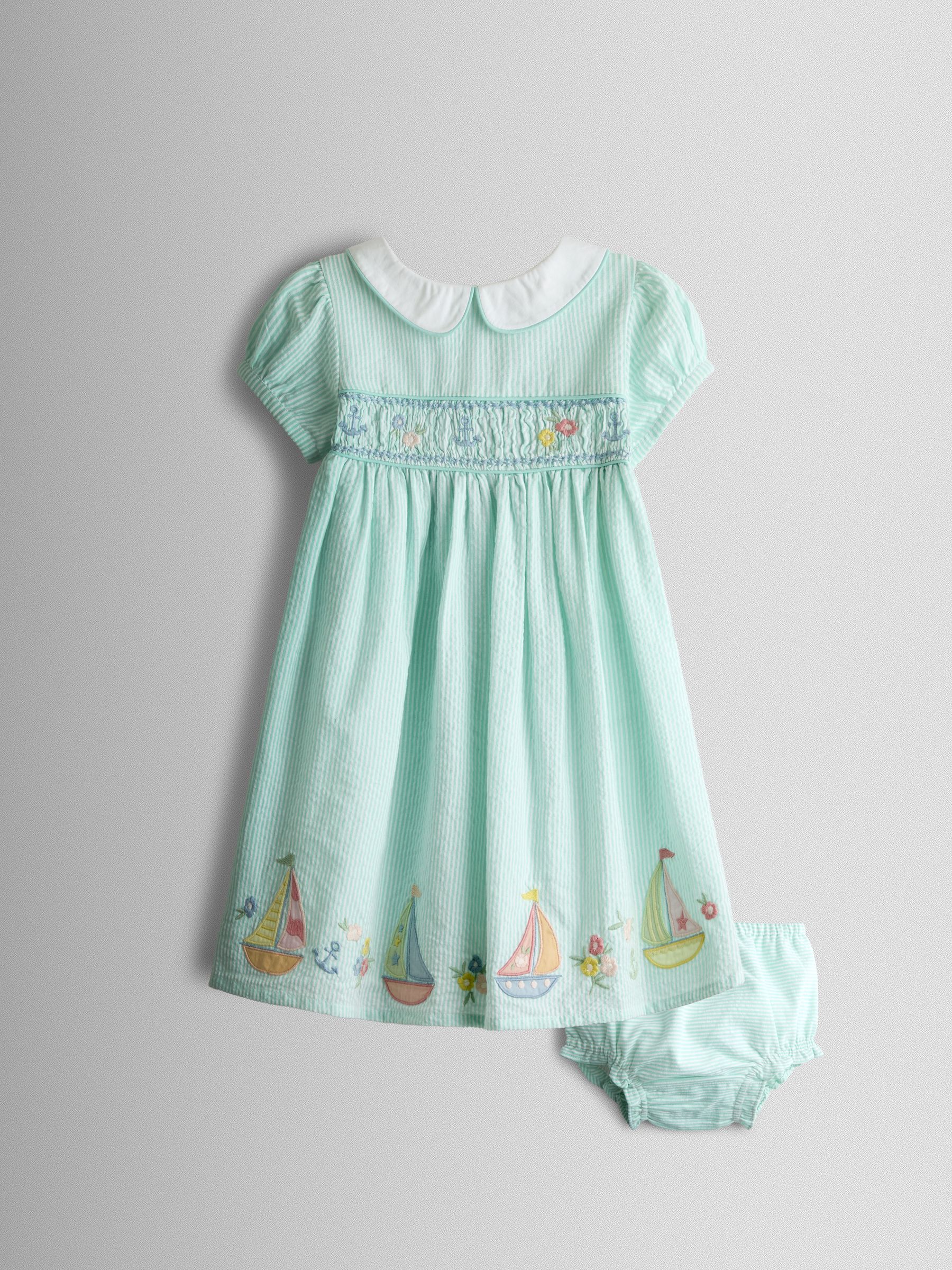 Green Appliqué Smocked Dress - Image 1 of 8