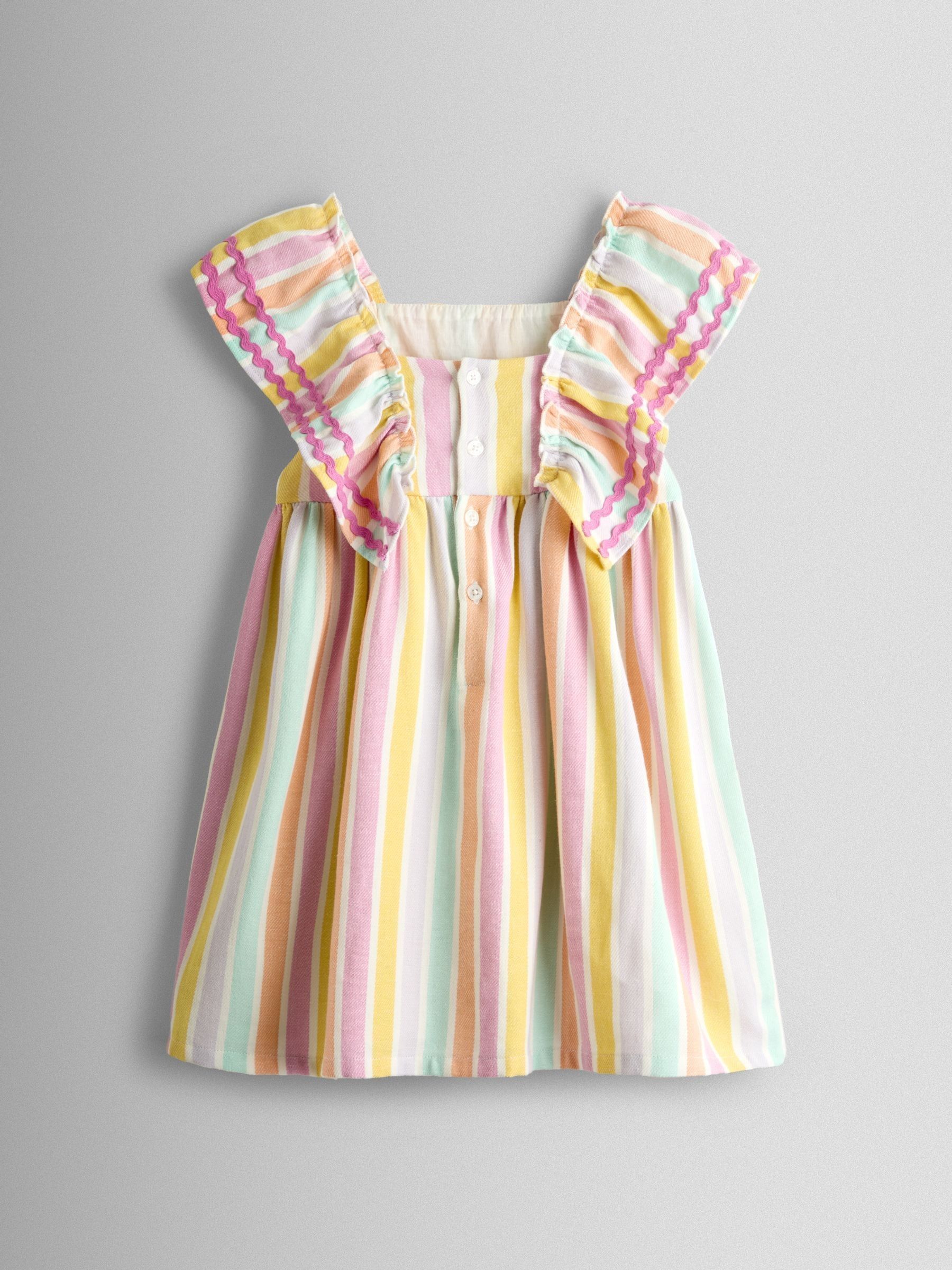Pink Multi Stripe Frill Shoulder Smocked Dress - Image 3 of 5