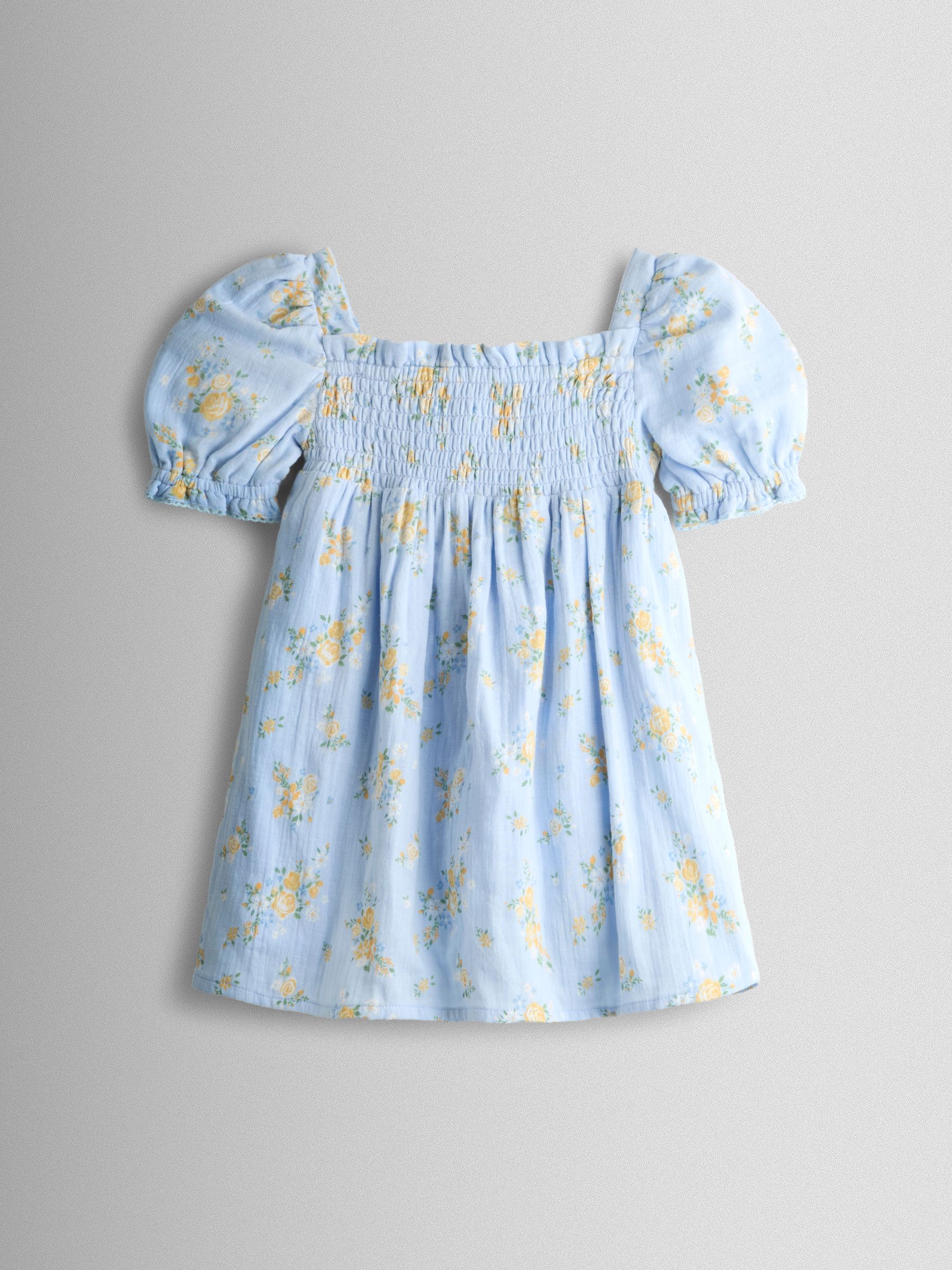 Light Blue Floral Cheesecloth Smocked Bodice Dress - Image 1 of 4 Light Blue Floral Cheesecloth Smocked Bodice Dress - Image 1 of 4