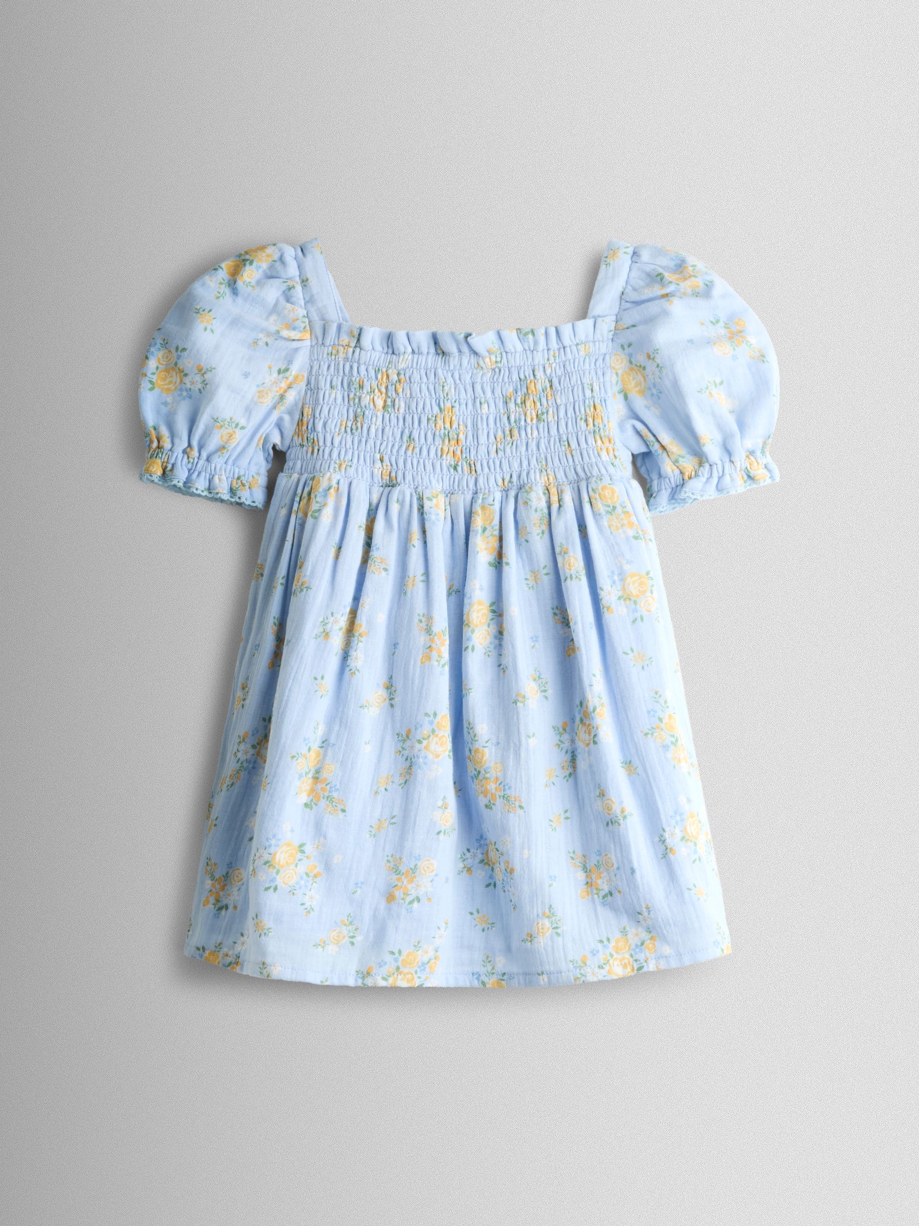 Light Blue Floral Cheesecloth Smocked Bodice Dress - Image 2 of 4 Light Blue Floral Cheesecloth Smocked Bodice Dress - Image 2 of 4