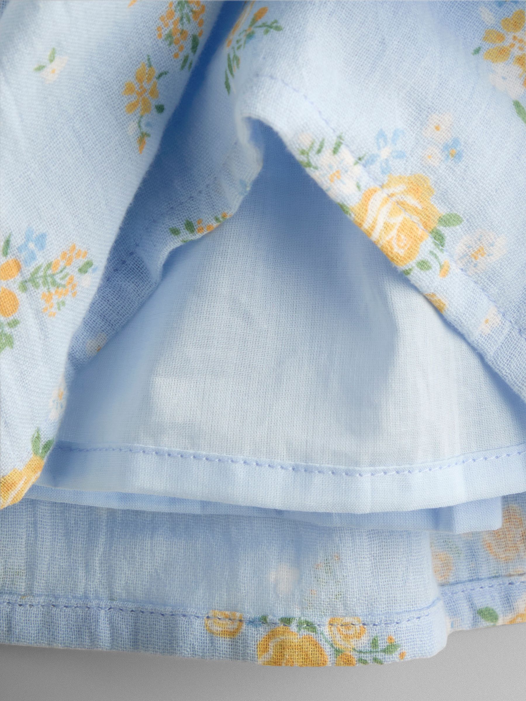 Light Blue Floral Cheesecloth Smocked Bodice Dress - Image 3 of 4